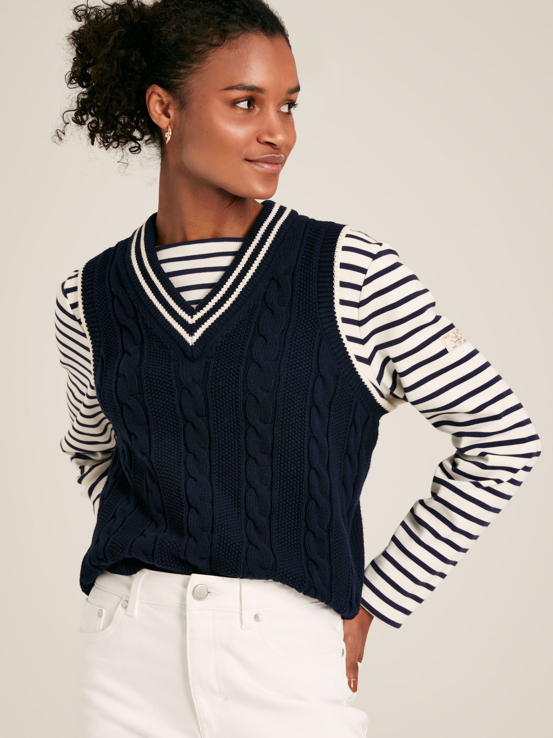 Deuce Navy Blue Cable Knitted V-Neck Vest - Image 1 of 5