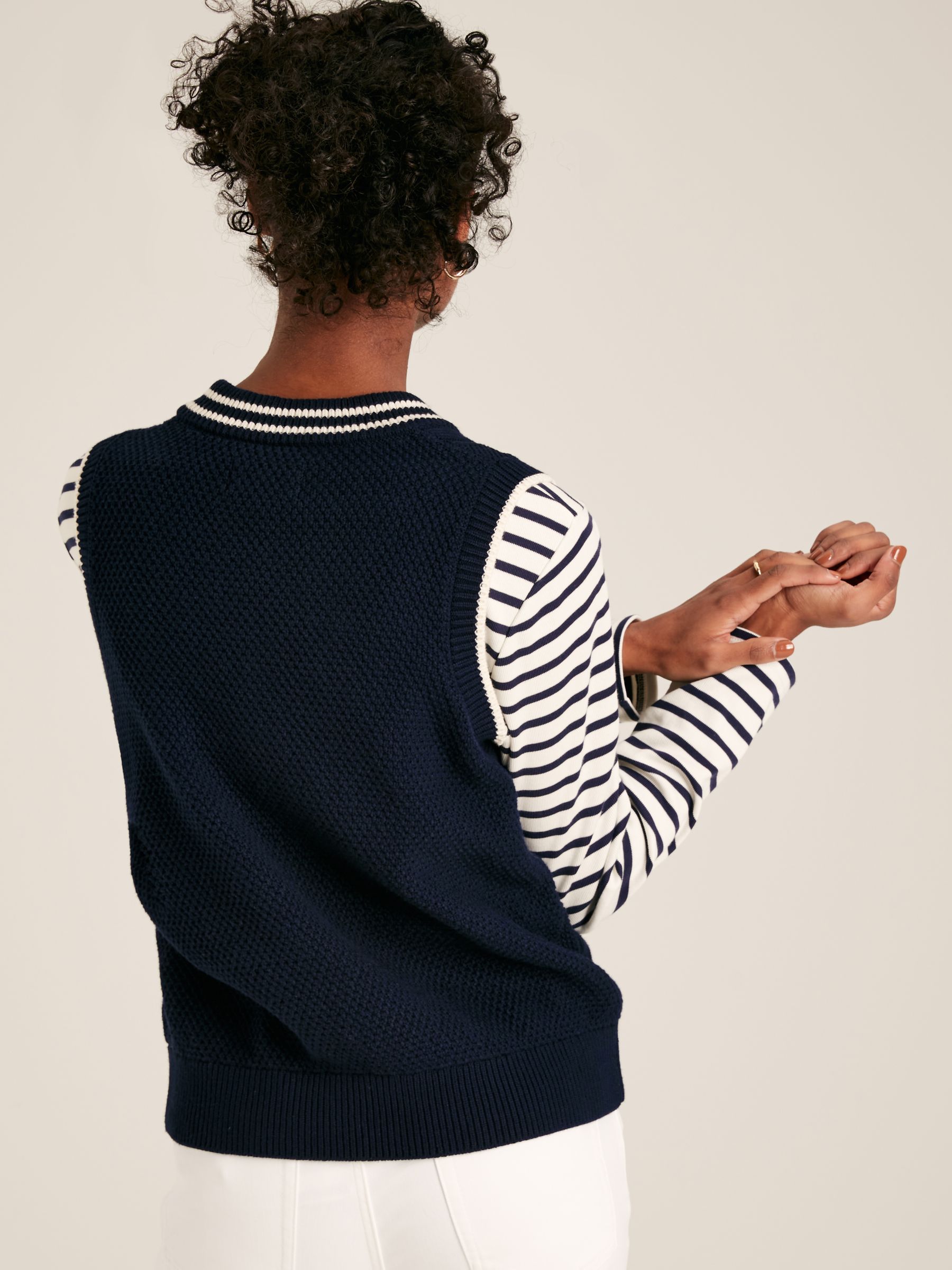 Deuce Navy Blue Cable Knitted V-Neck Vest - Image 2 of 5