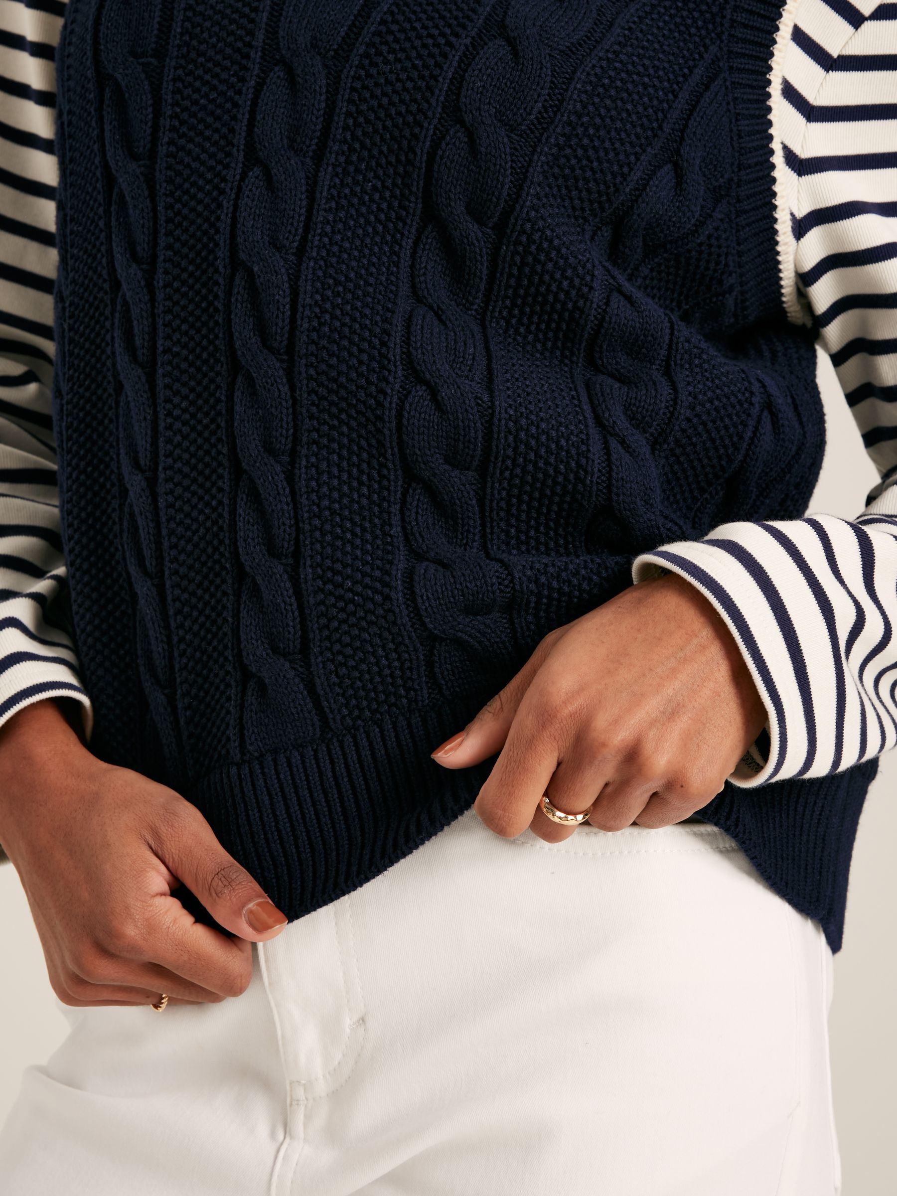 Deuce Navy Blue Cable Knitted V-Neck Vest - Image 5 of 5