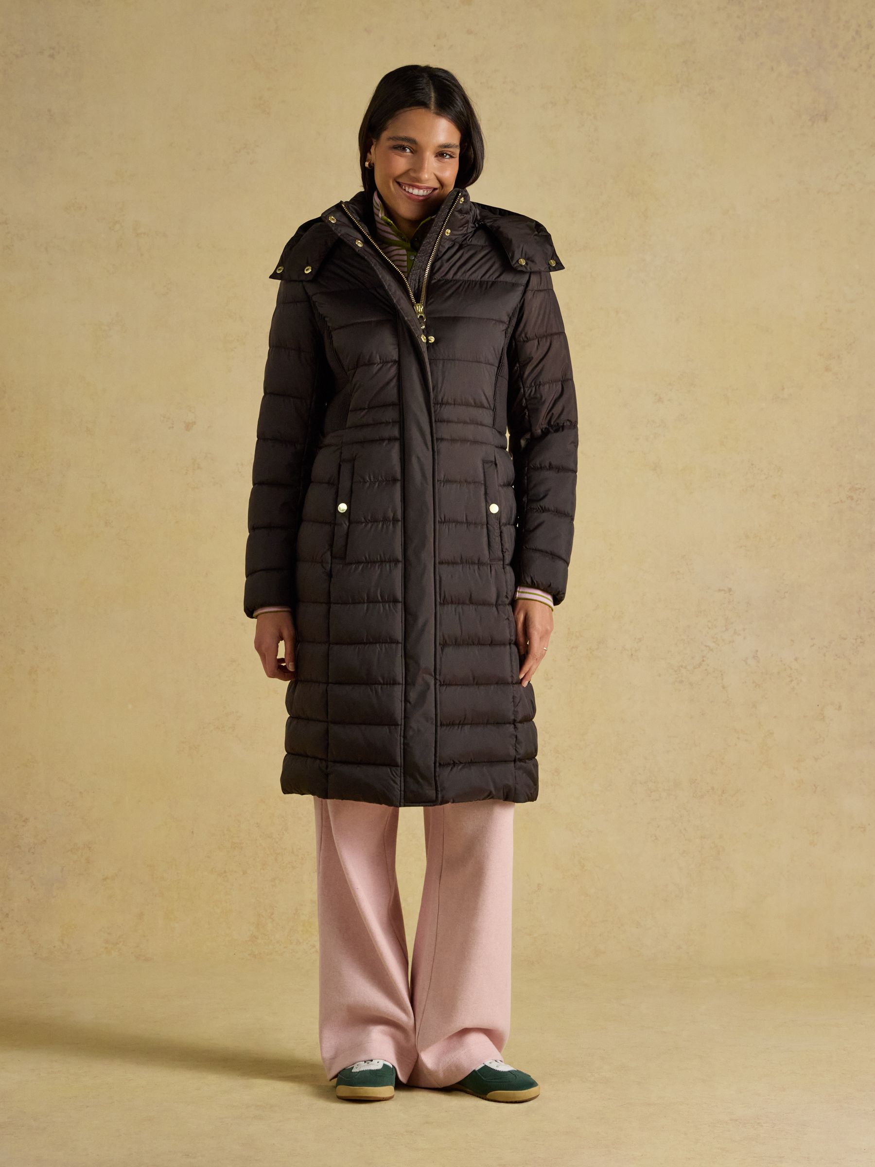 Windborough Chocolate Brown Showerproof Longline Padded Coat with Hood - Image 1 of 10
