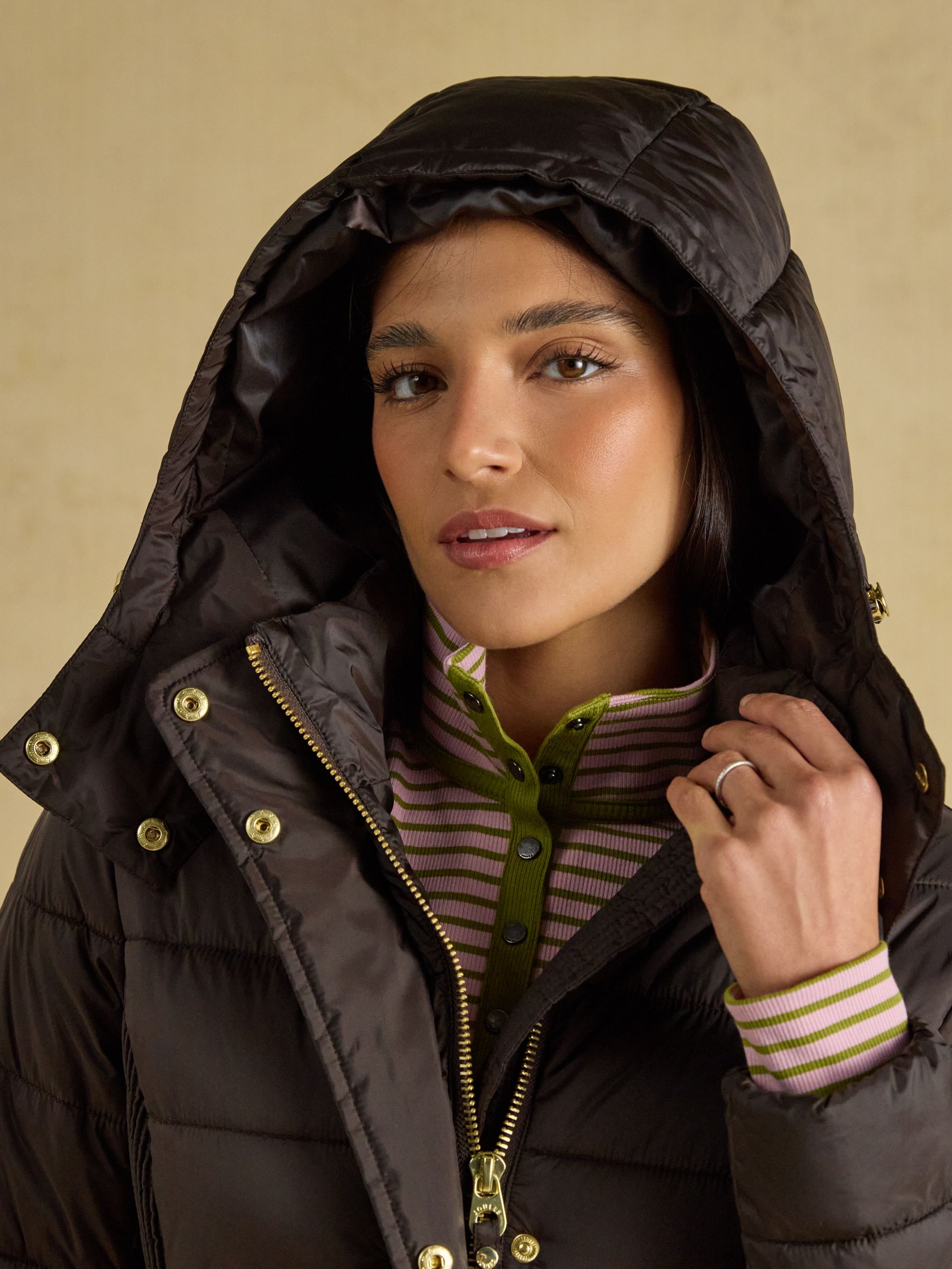 Windborough Chocolate Brown Showerproof Longline Padded Coat with Hood - Image 6 of 10