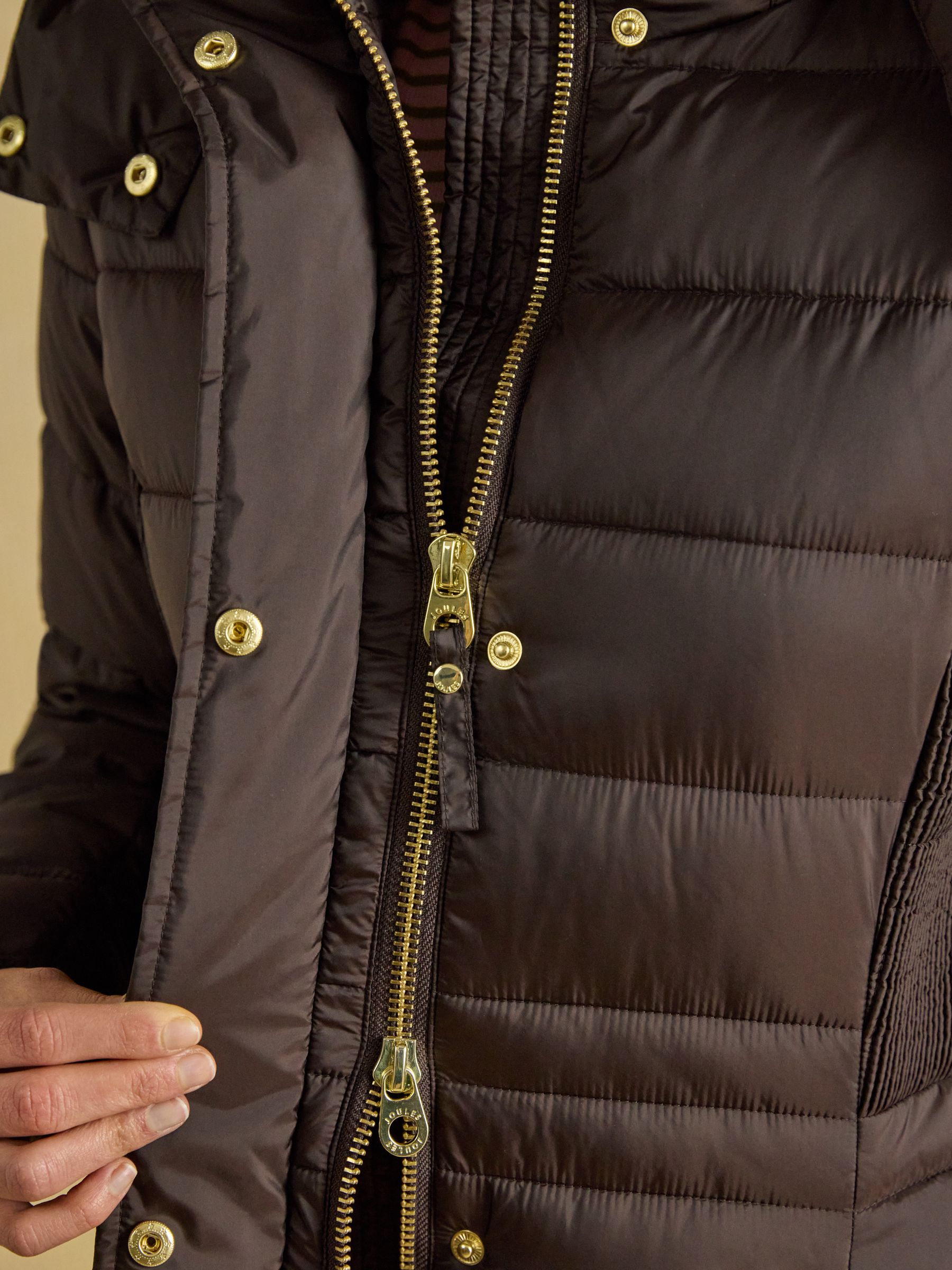 Windborough Chocolate Brown Showerproof Longline Padded Coat with Hood - Image 7 of 10