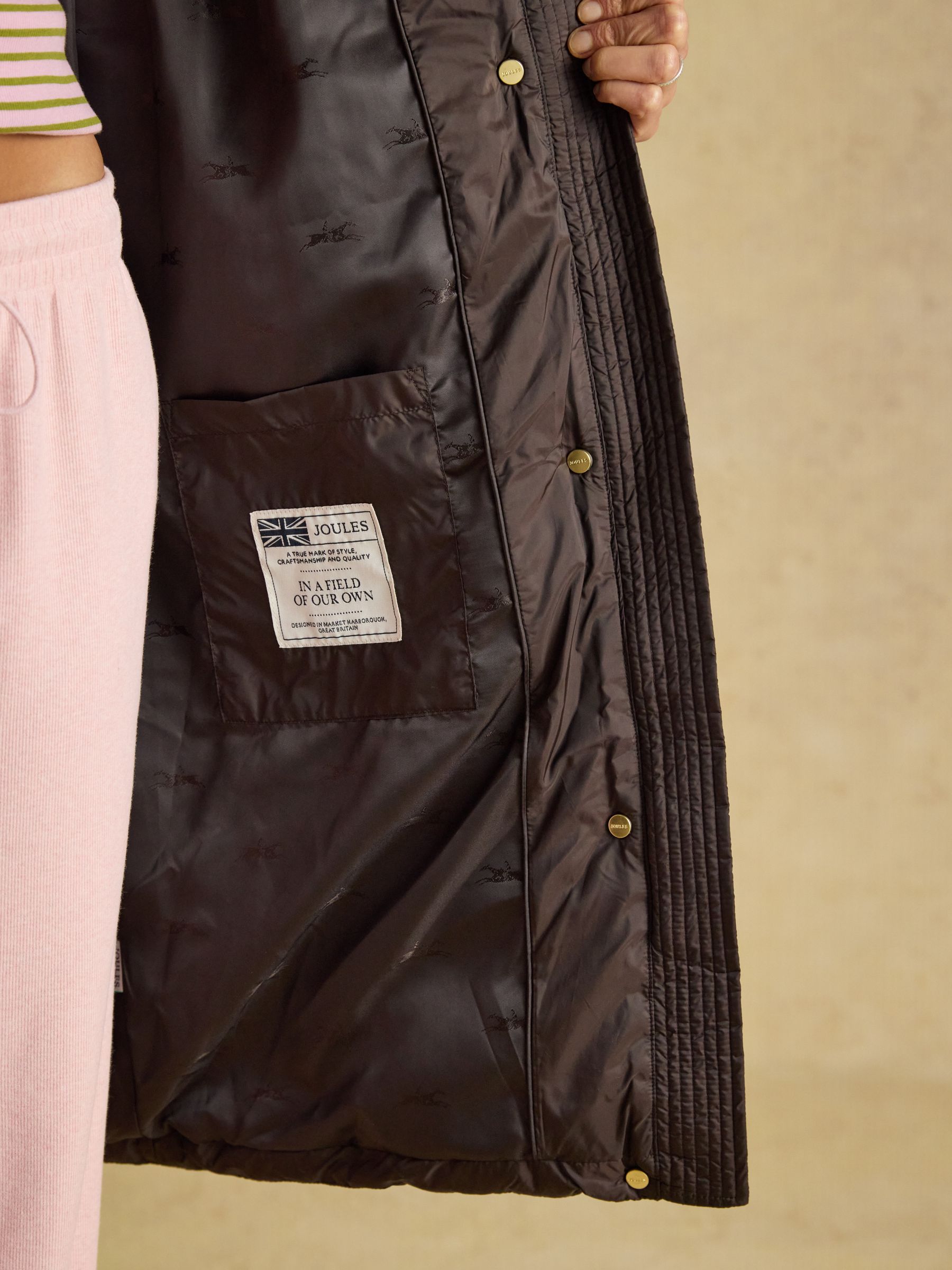 Windborough Chocolate Brown Showerproof Longline Padded Coat with Hood - Image 9 of 10