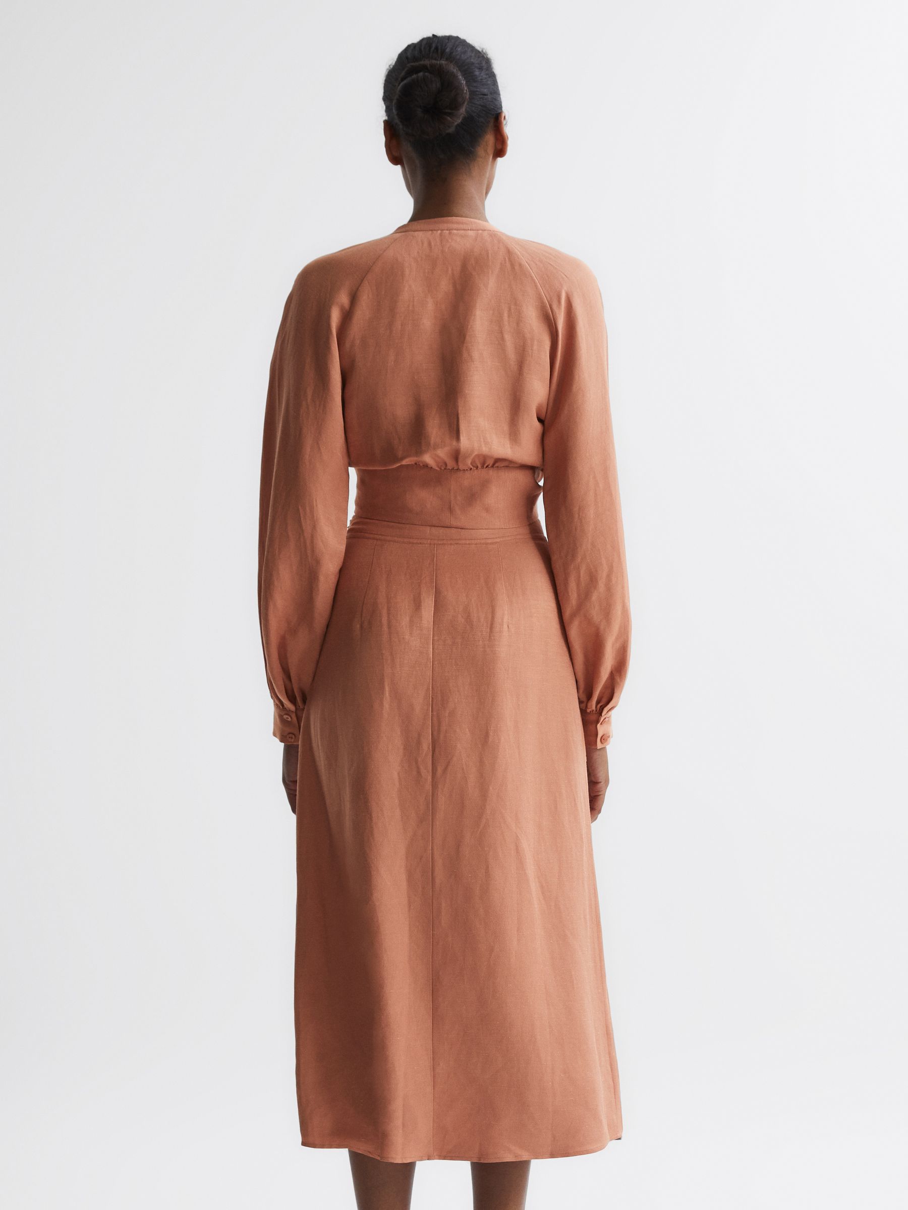 Linen High Rise Skirt in Rust - Image 5 of 5