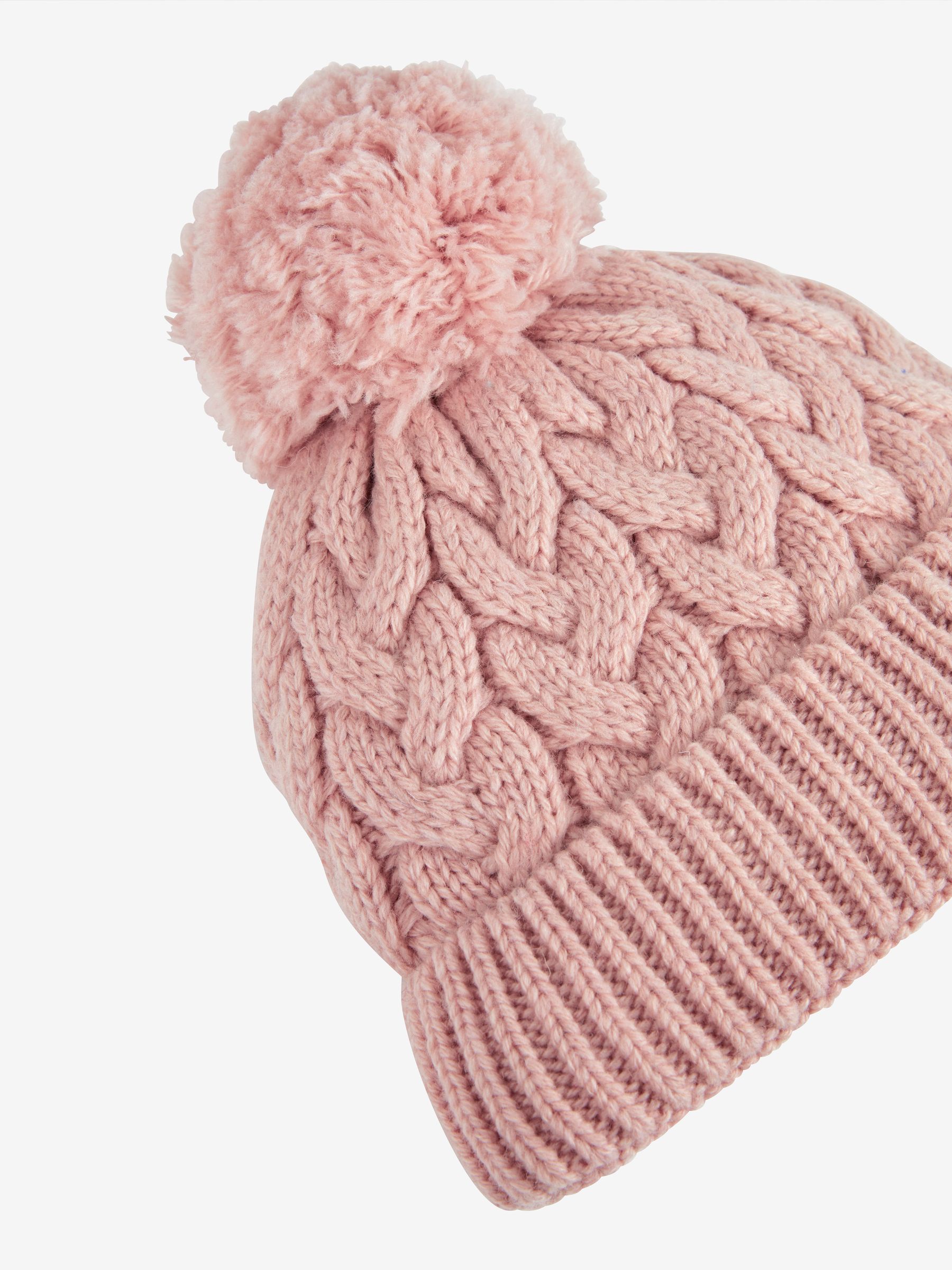 Pink Chunky Cable Knit Pom Pom Hat - Image 2 of 2