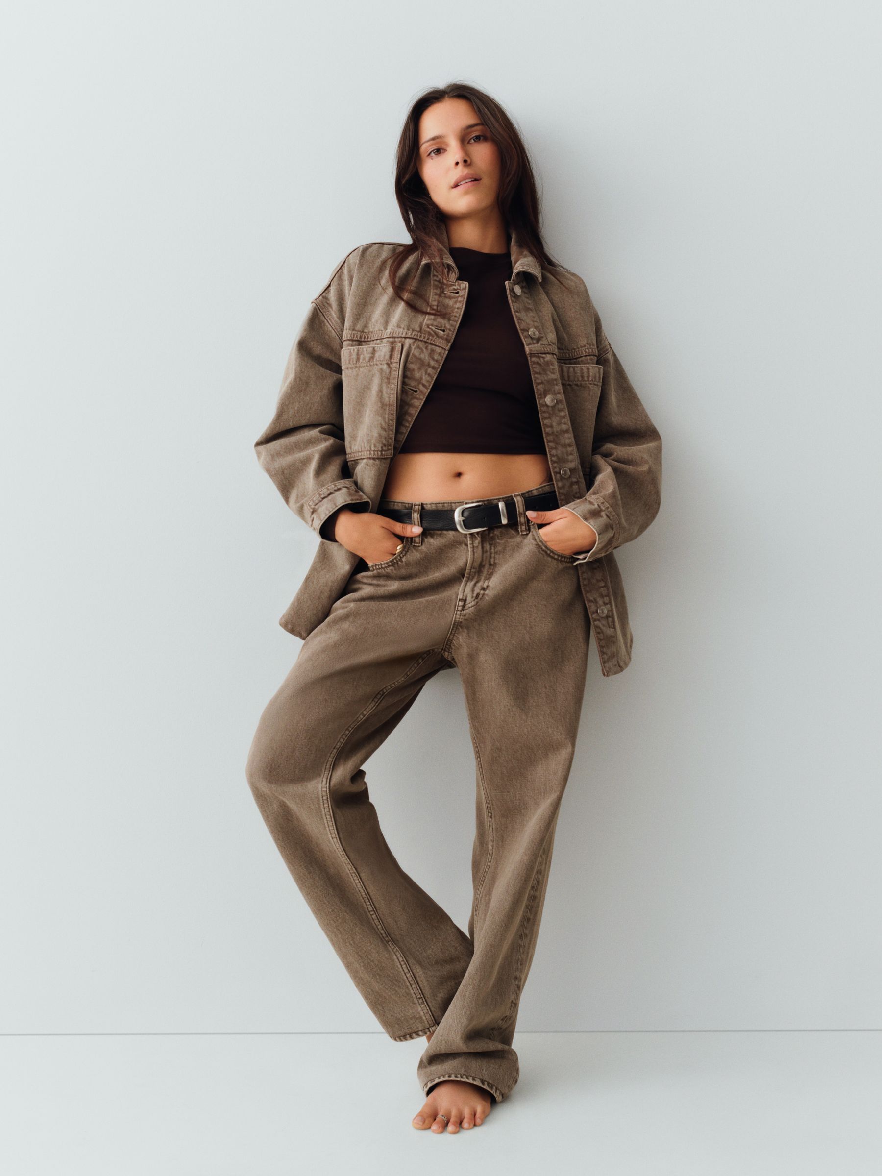 Acid Brown Mid Rise Straight Taper Jeans - Image 1 of 2