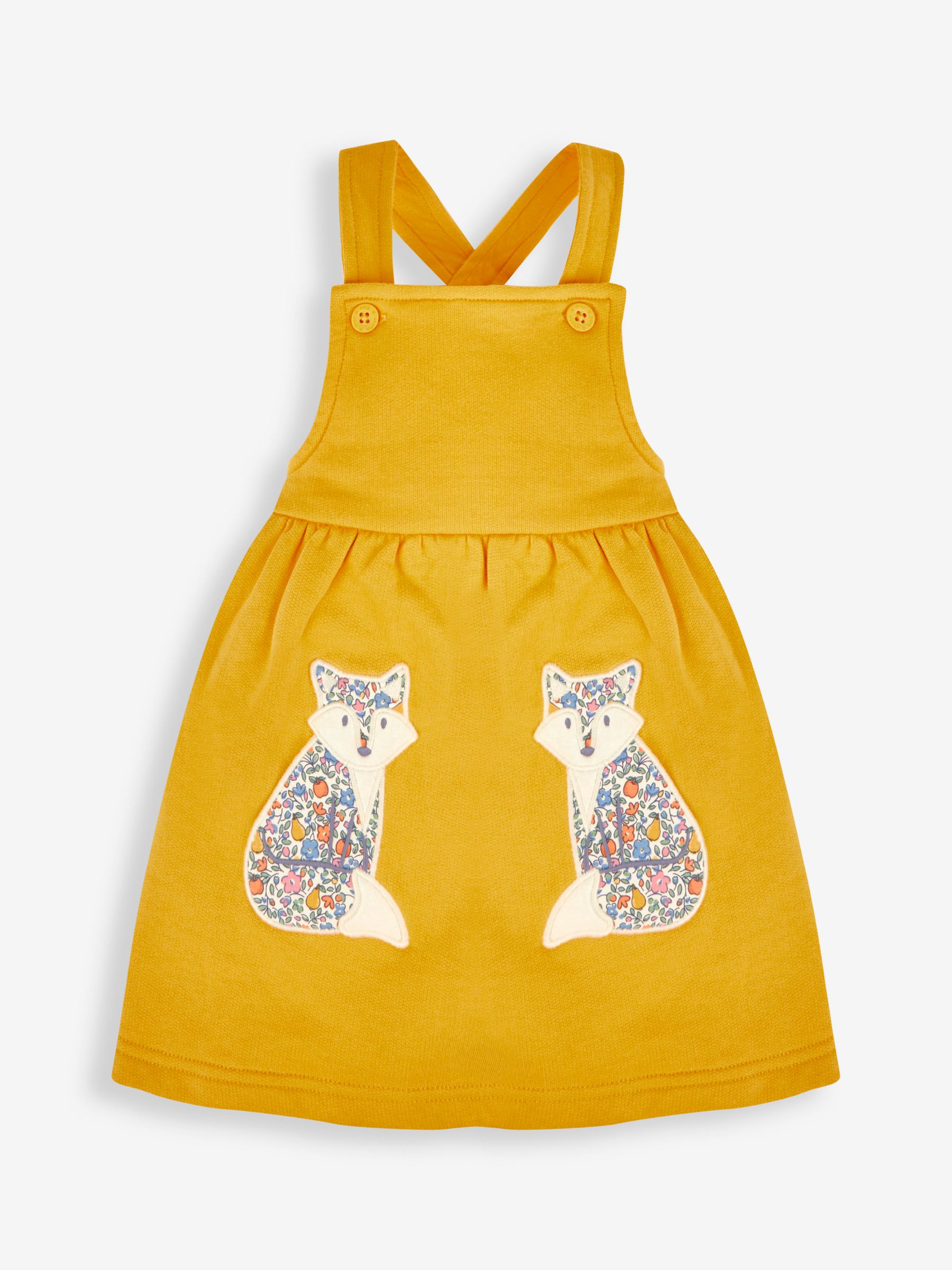 Mustard Yellow Fox Girls' 2-Piece Appliqué Pinafore Dress & Top Set - Image 2 of 6