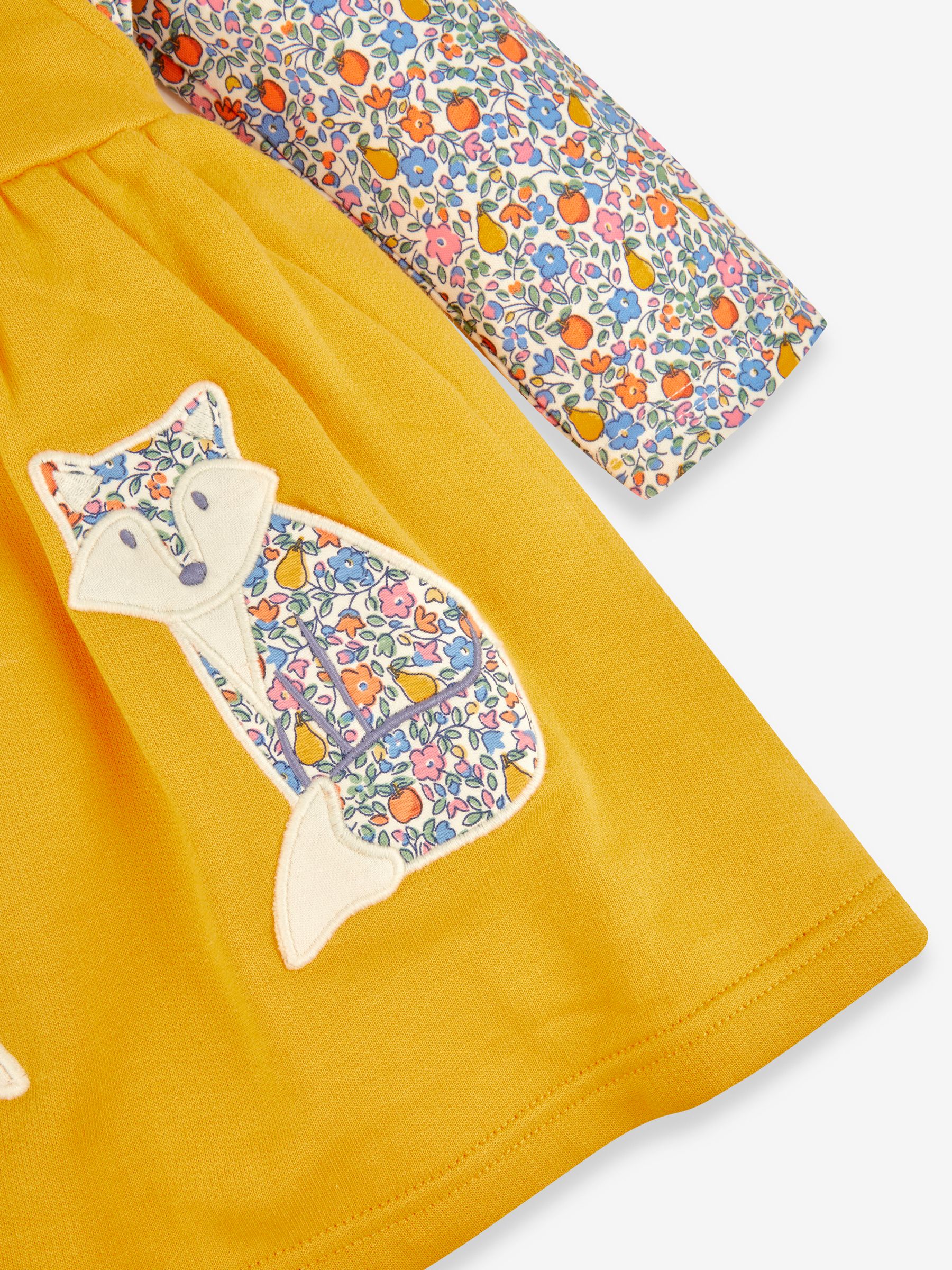 Mustard Yellow Fox Girls' 2-Piece Appliqué Pinafore Dress & Top Set - Image 4 of 6