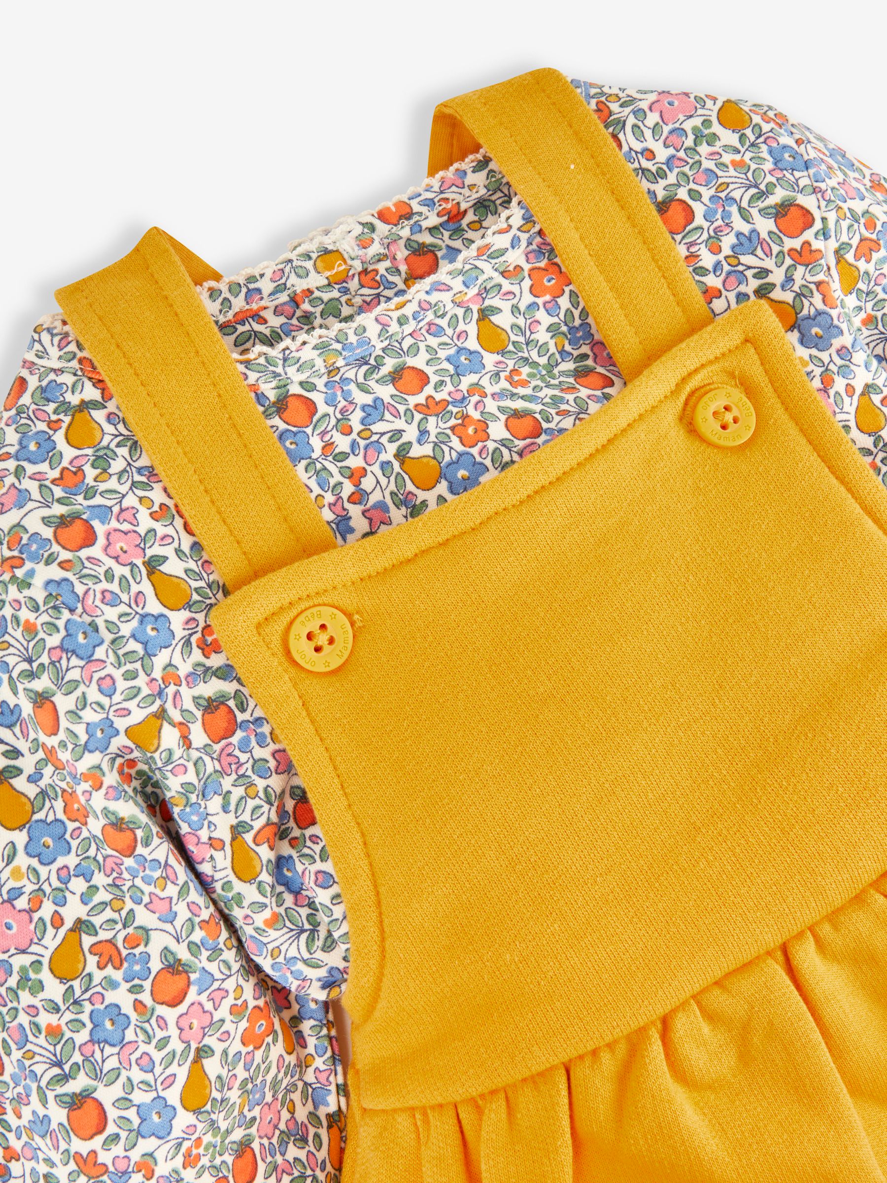 Mustard Yellow Fox Girls' 2-Piece Appliqué Pinafore Dress & Top Set - Image 5 of 6