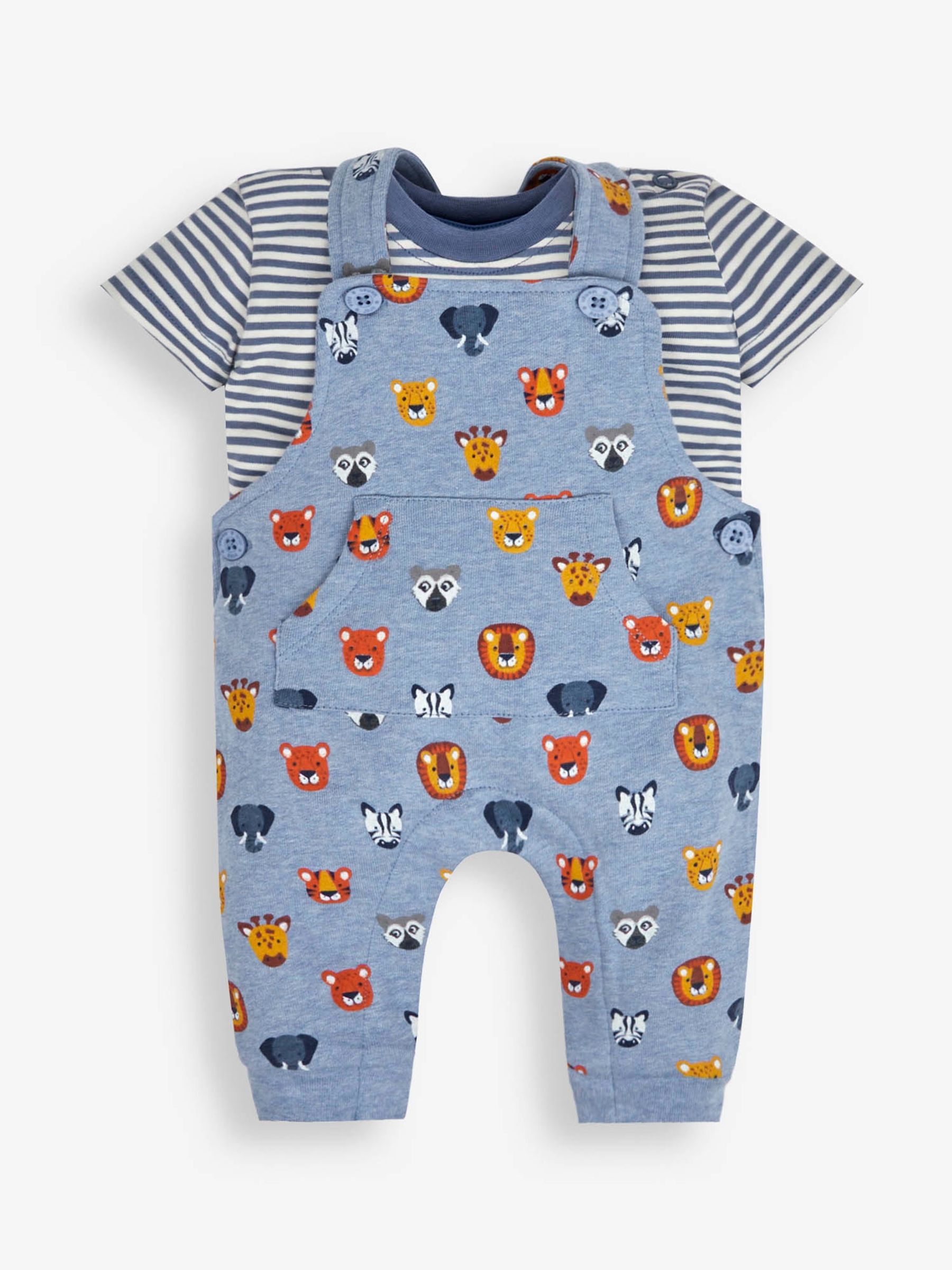 Blue 2-Piece Safari Heads Print Dungarees & Top Set - Image 1 of 4