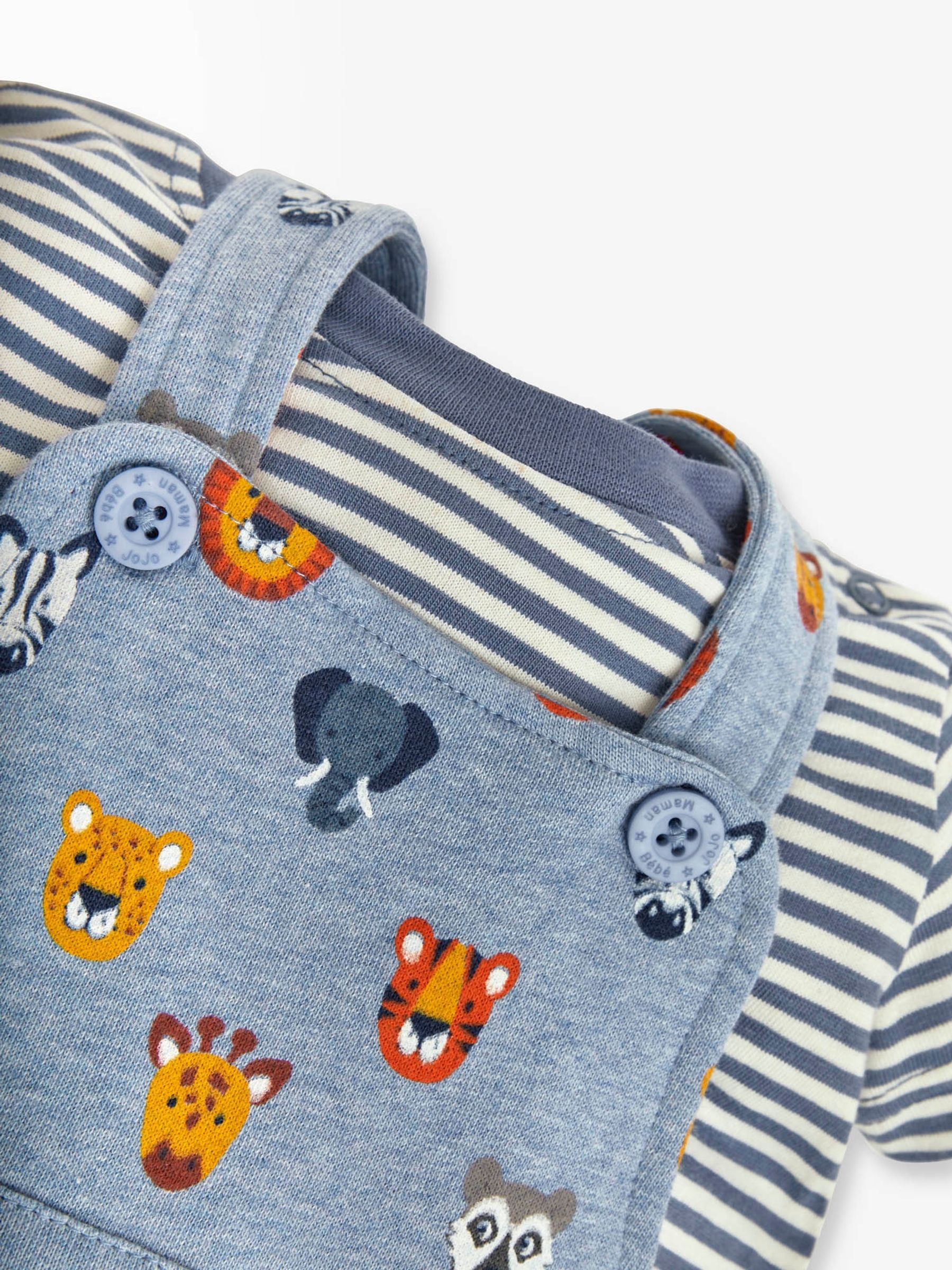 Blue 2-Piece Safari Heads Print Dungarees & Top Set - Image 3 of 4