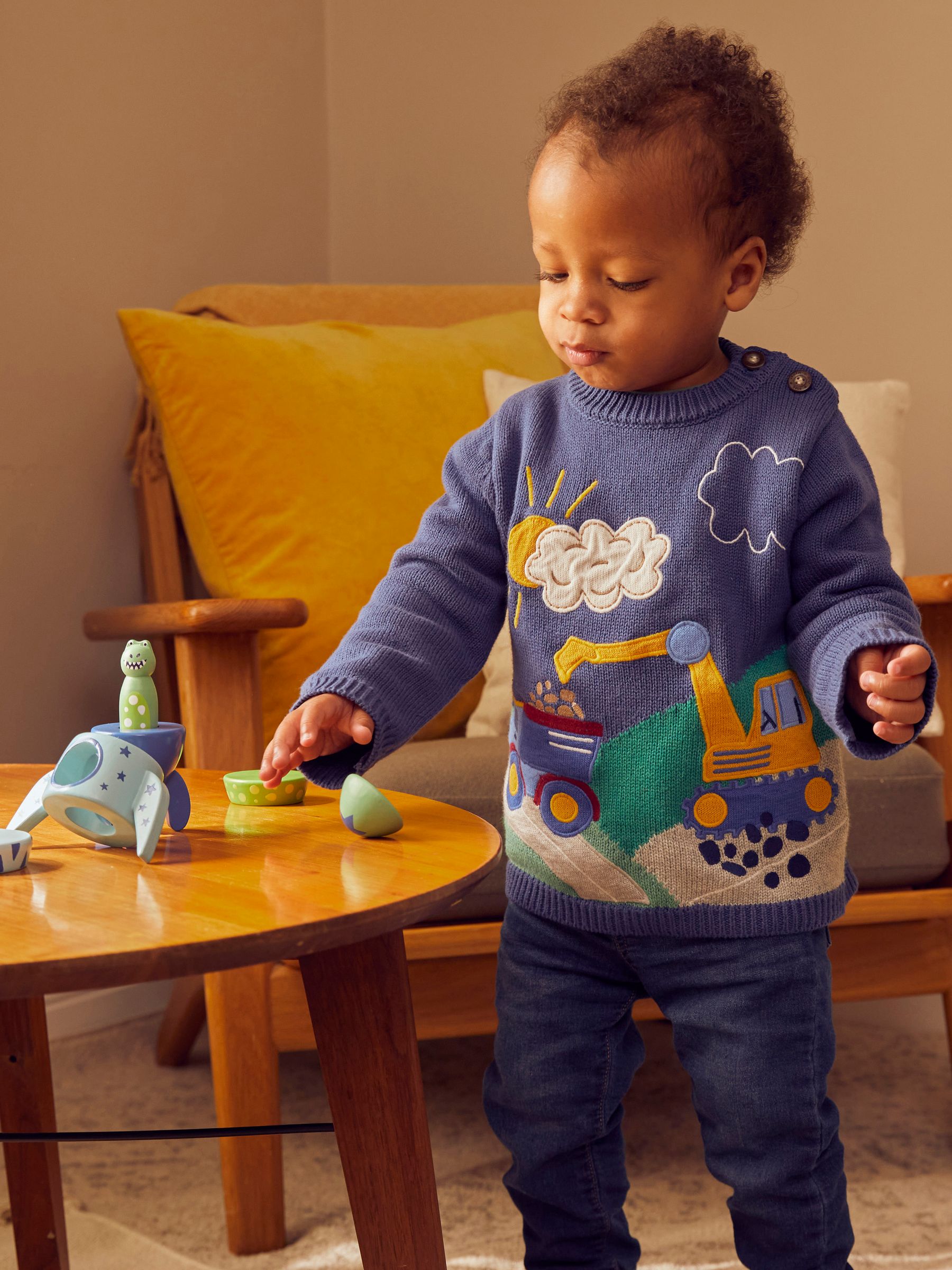 Denim Blue Digger Appliqué Scene Jumper - Image 2 of 4