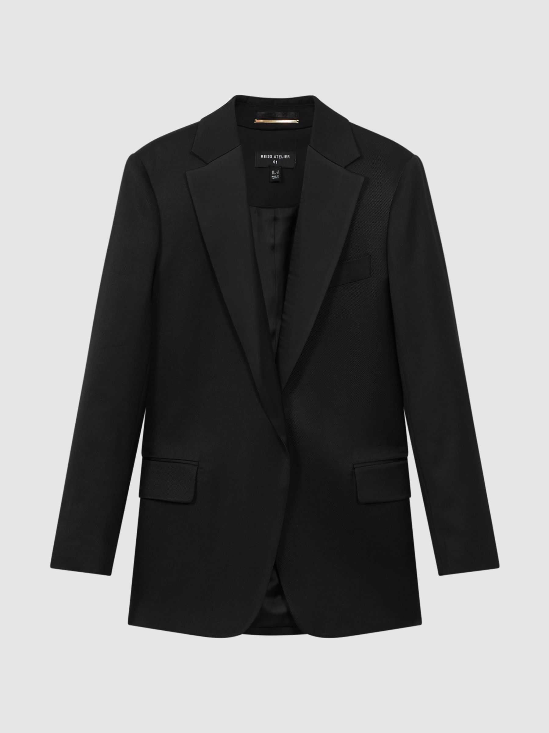 Italian Oversized Satin Detail Single Breasted Blazer in Black - Image 2 of 7