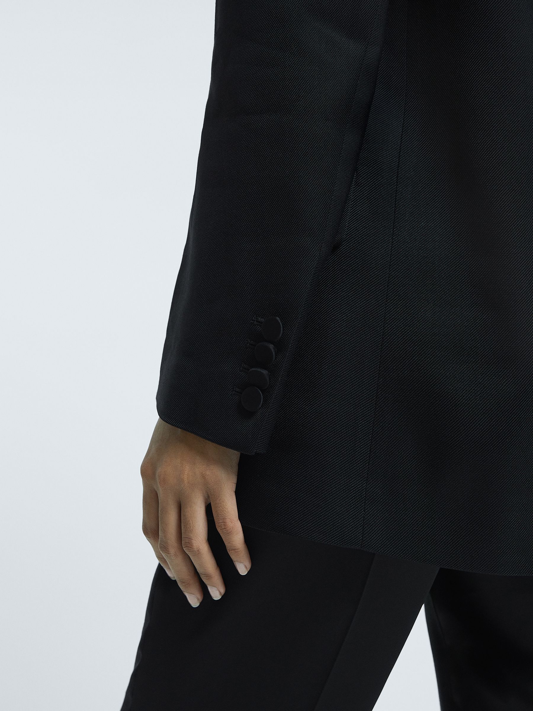 Italian Oversized Satin Detail Single Breasted Blazer in Black - Image 4 of 7