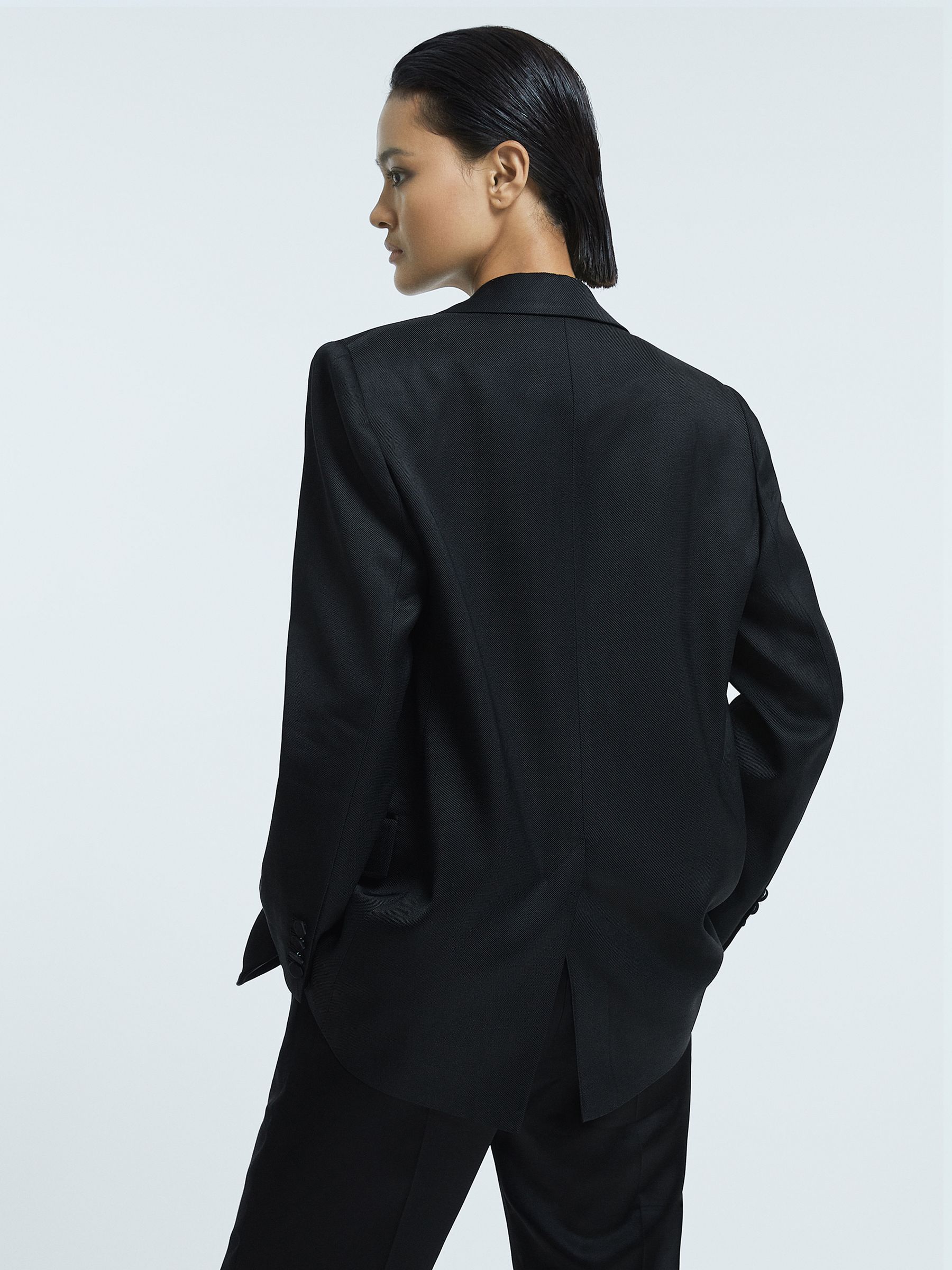 Italian Oversized Satin Detail Single Breasted Blazer in Black - Image 5 of 7