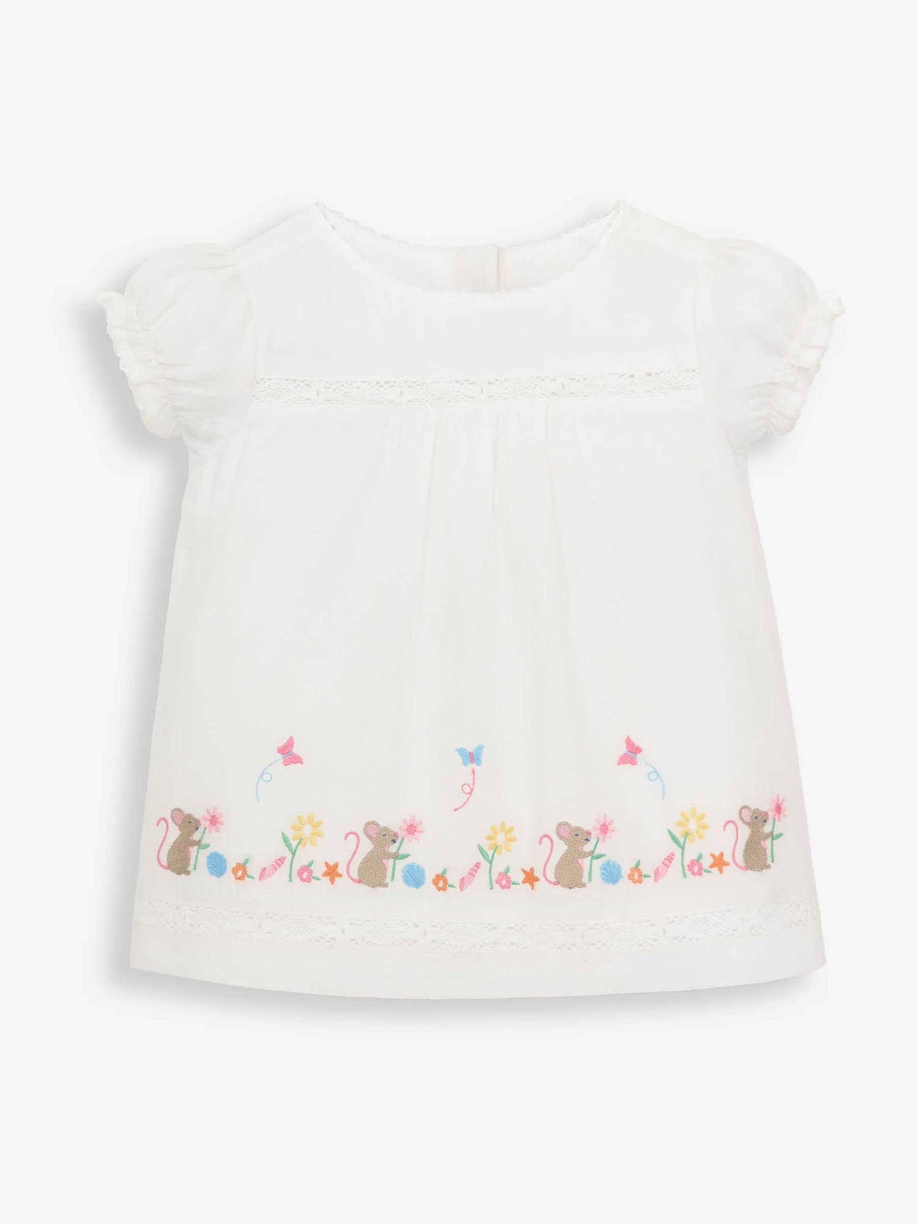 White Girls' White Pretty Embroidered Mouse Blouse - Image 1 of 2