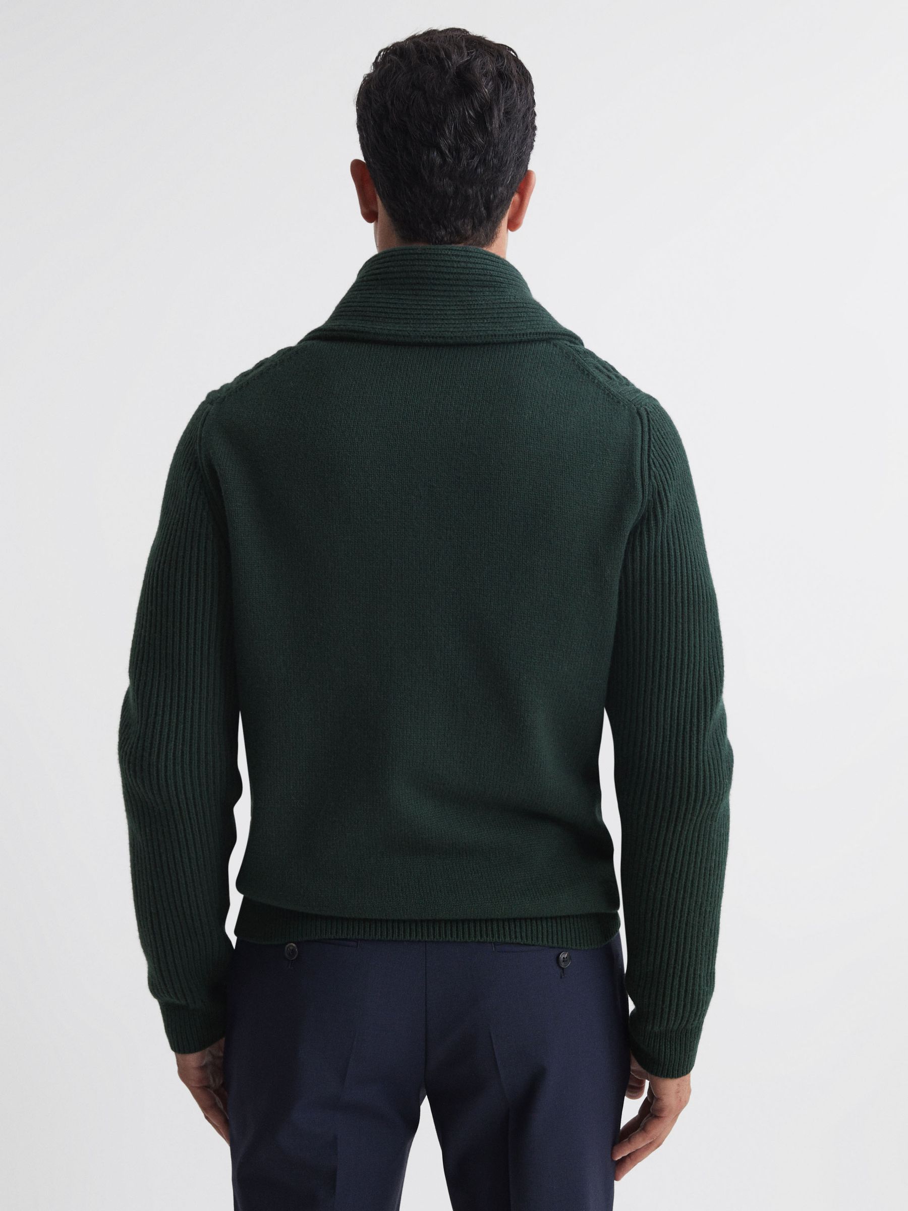 Cotton Blend Cable Knit Cardigan in Forest Green - Image 5 of 5