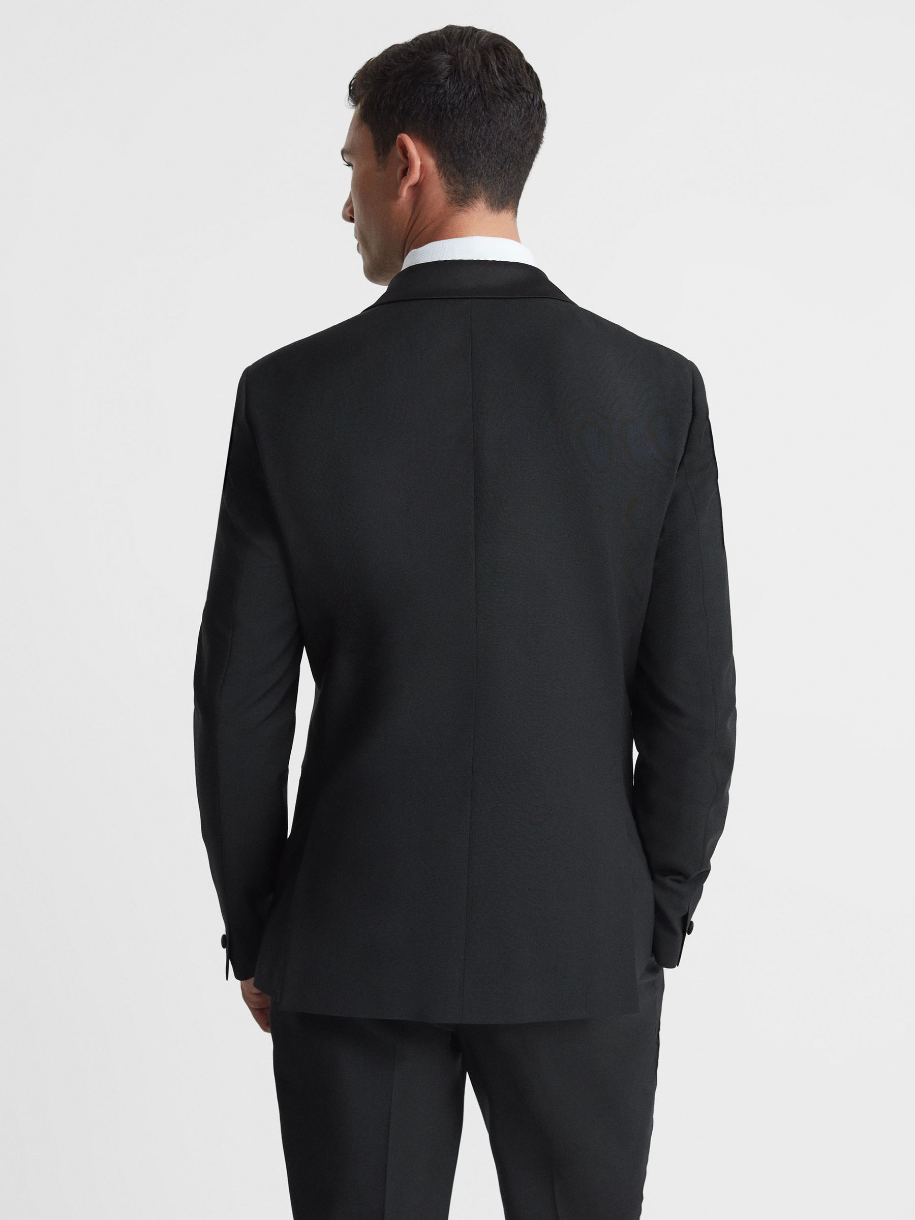 Single Breasted Tuxedo Slim Fit Jacket in Black - Image 5 of 6