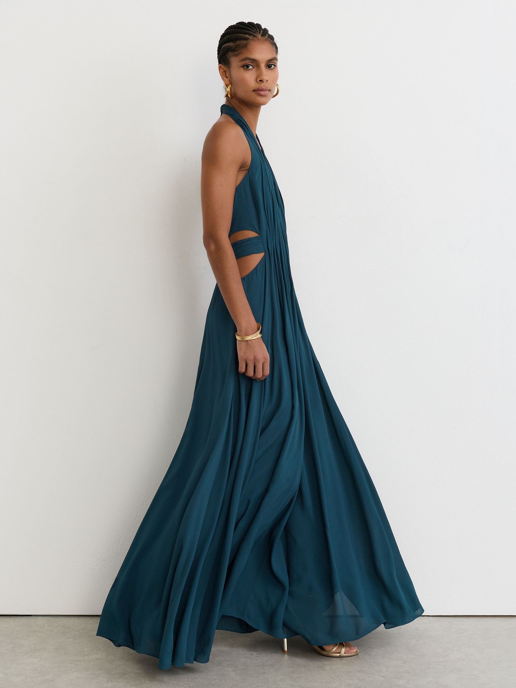 Robe longue plissée dos nu vert turquoise - Image 1 de 7