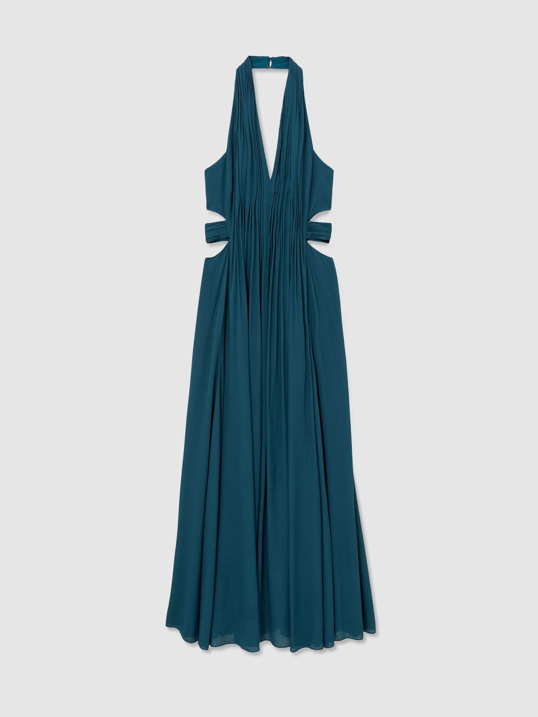 Robe longue plissée dos nu vert turquoise - Image 2 de 7