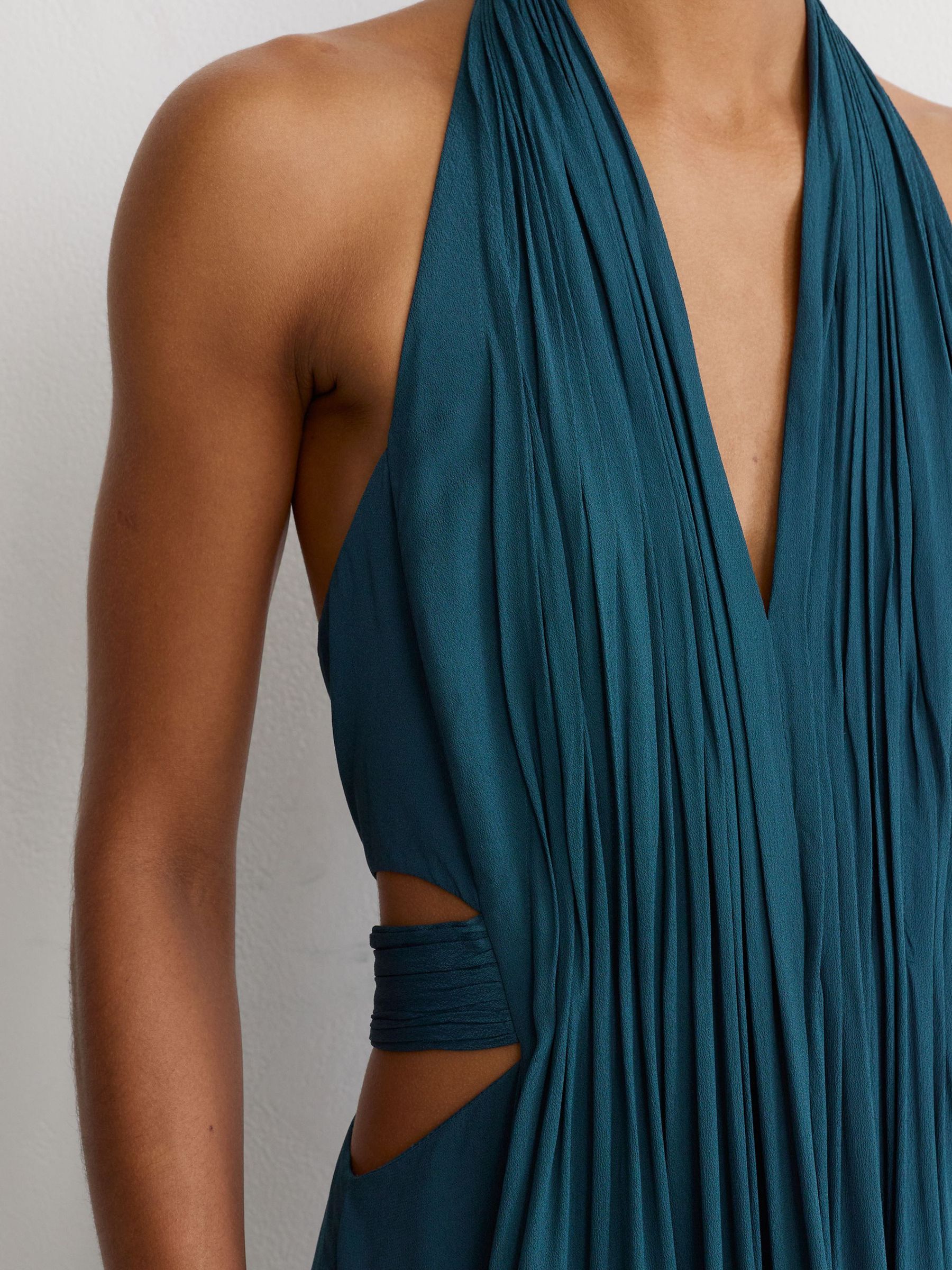 Robe longue plissée dos nu vert turquoise - Image 3 de 7