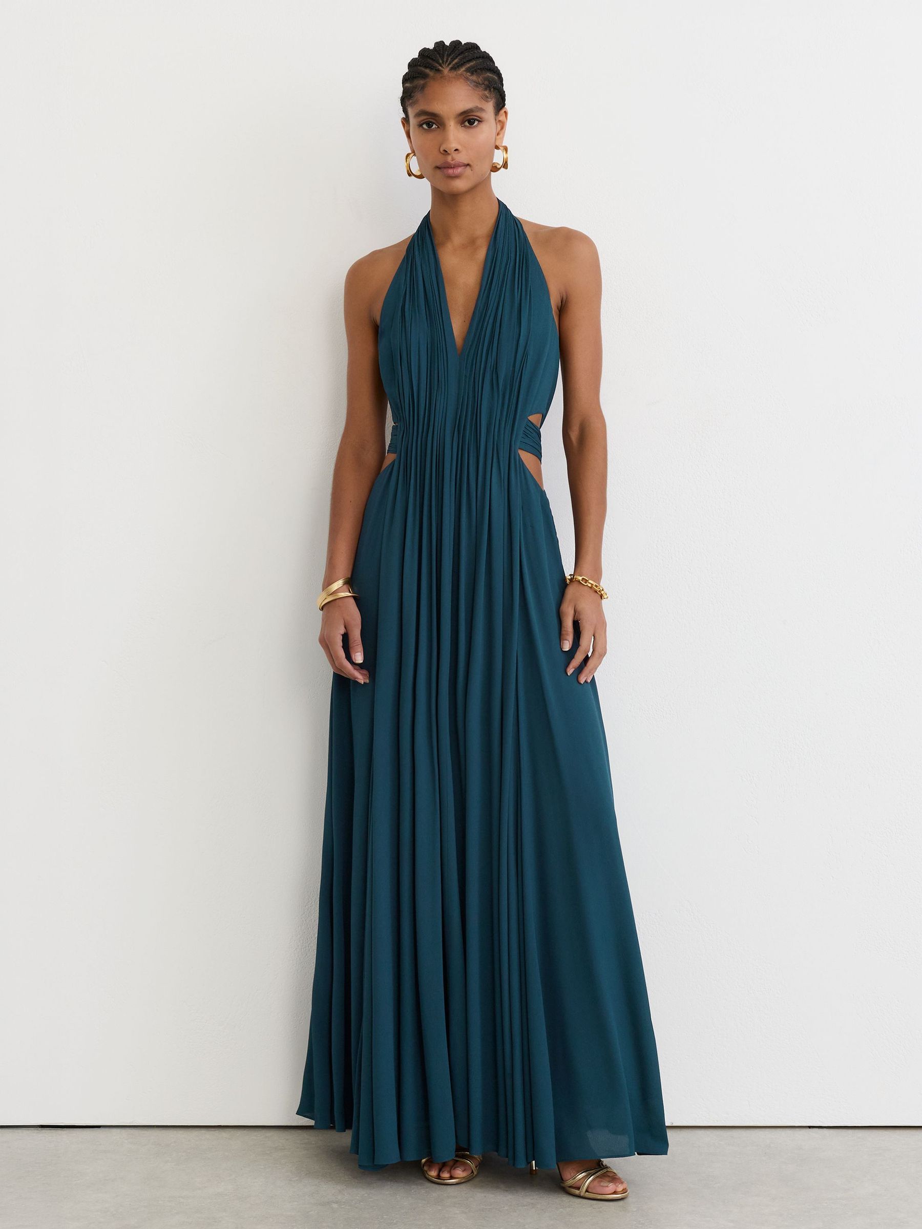 Robe longue plissée dos nu vert turquoise - Image 4 de 7
