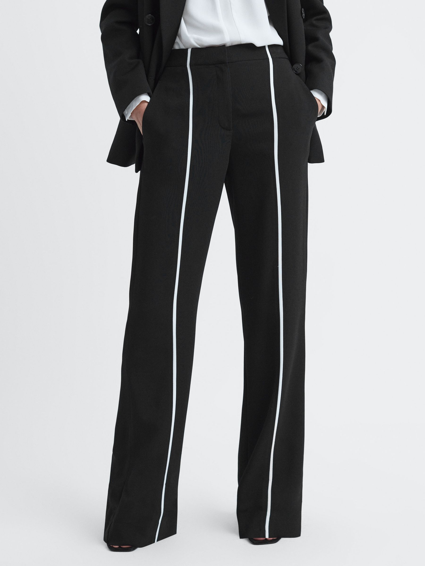 Straight Leg Front Stripe Trousers in Black - Image 3 of 6