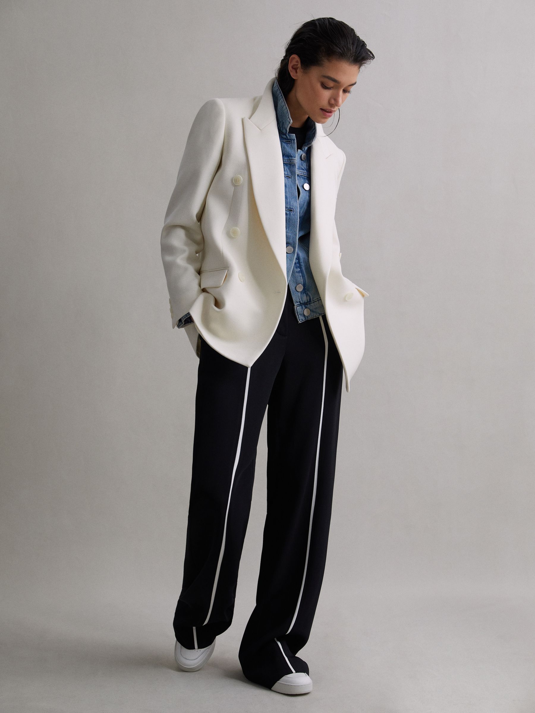 Straight Leg Front Stripe Trousers in Black - Image 6 of 6