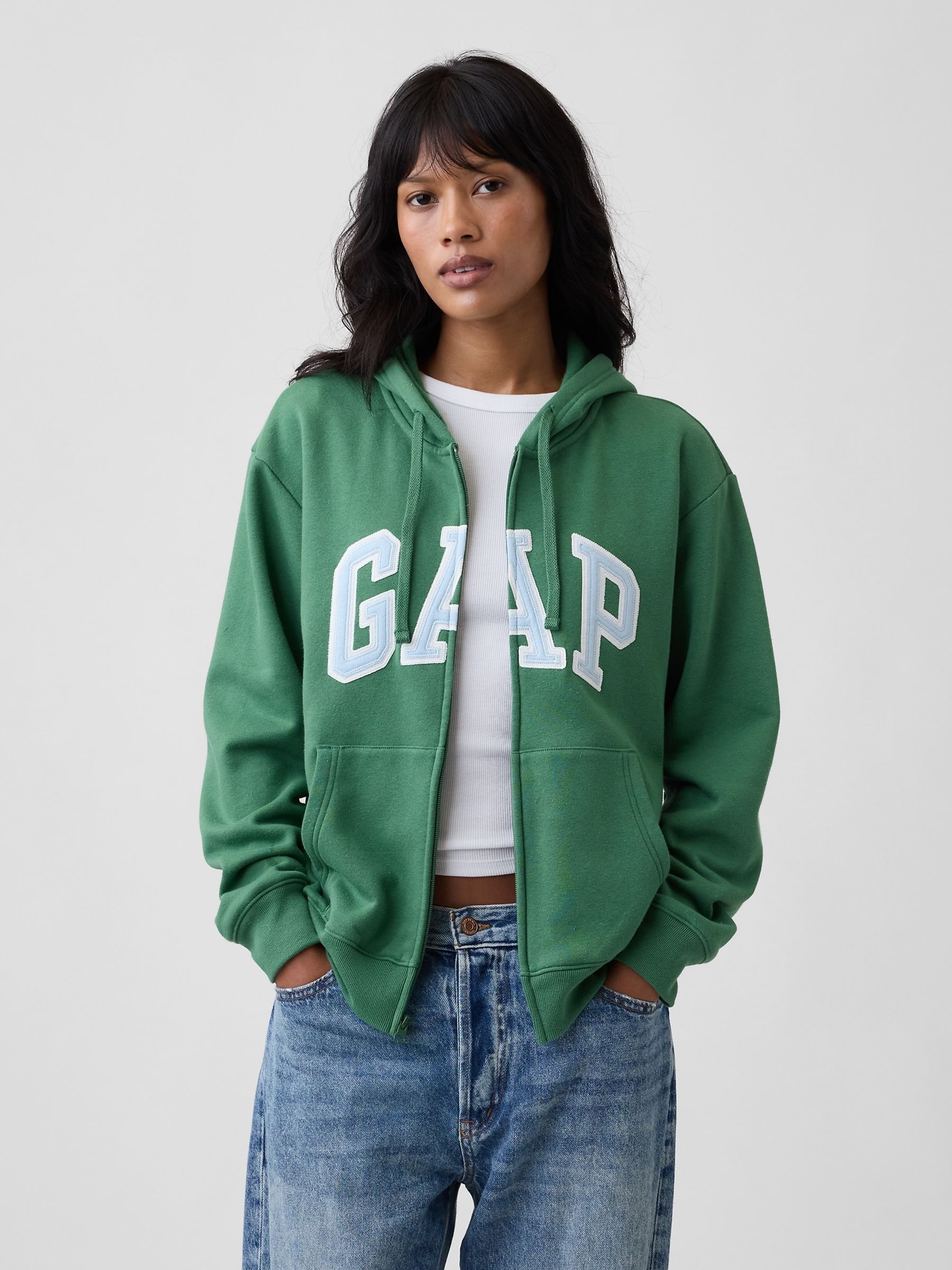 Green Relaxed Logo Zip-Up Hoodie - Image 1 of 5