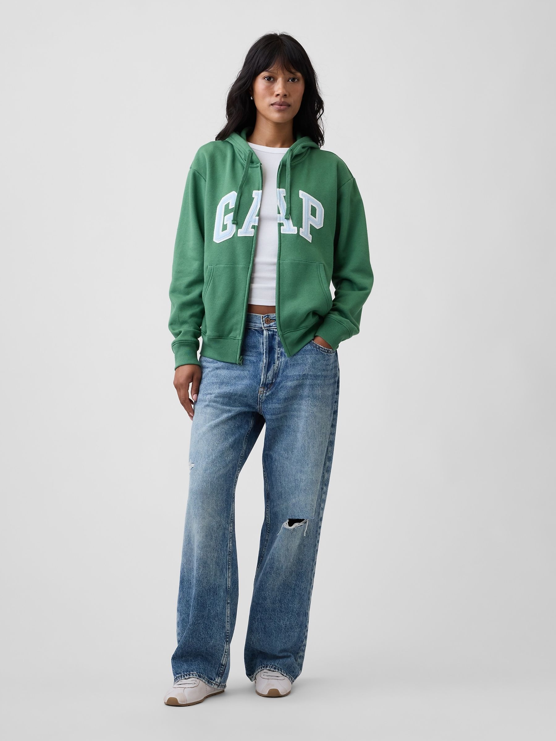 Green Relaxed Logo Zip-Up Hoodie - Image 3 of 5