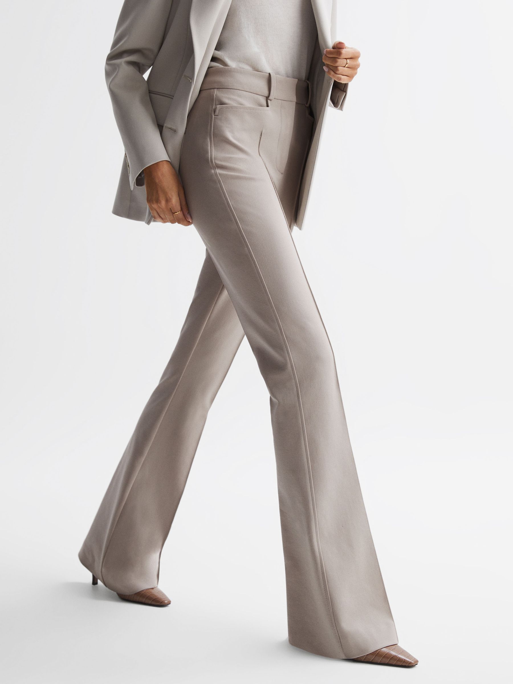 Petite Flared High Rise Trousers in Neutral - Image 9 of 13