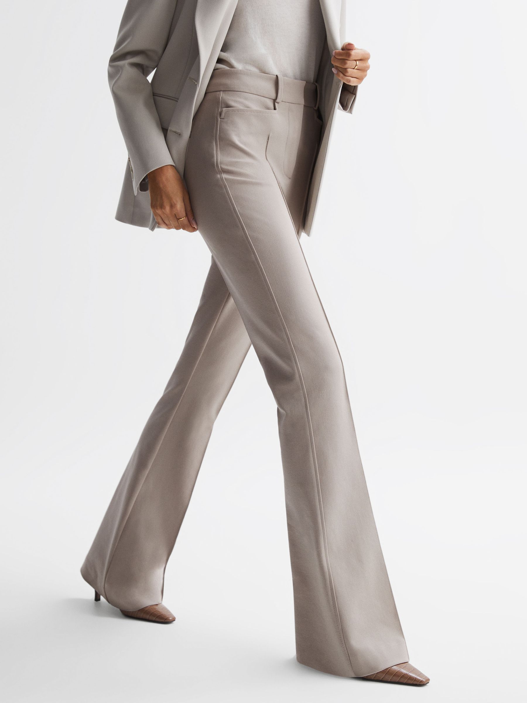 Petite Flared High Rise Trousers in Neutral - Image 12 of 13