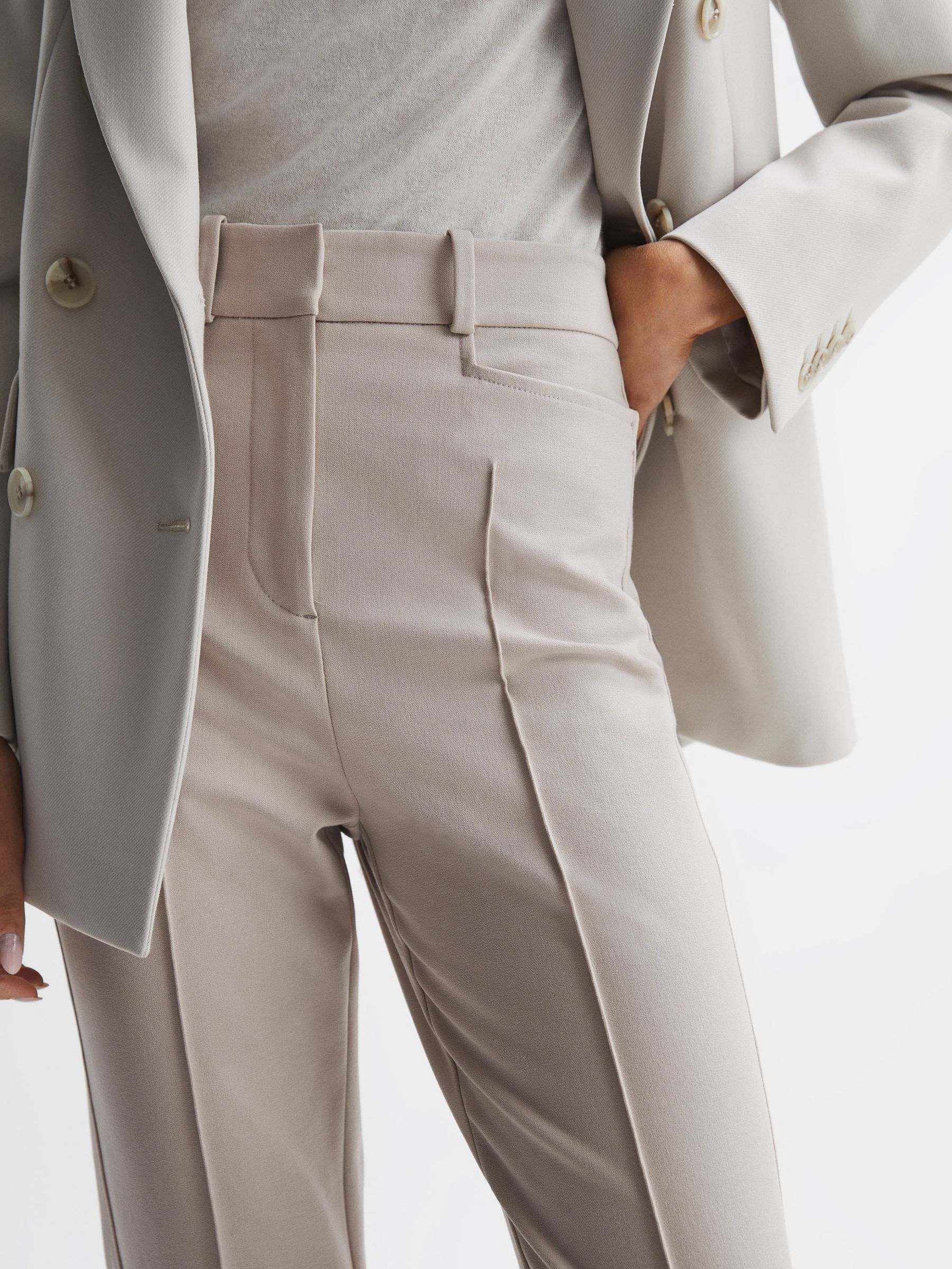 Petite Flared High Rise Trousers in Neutral - Image 7 of 13