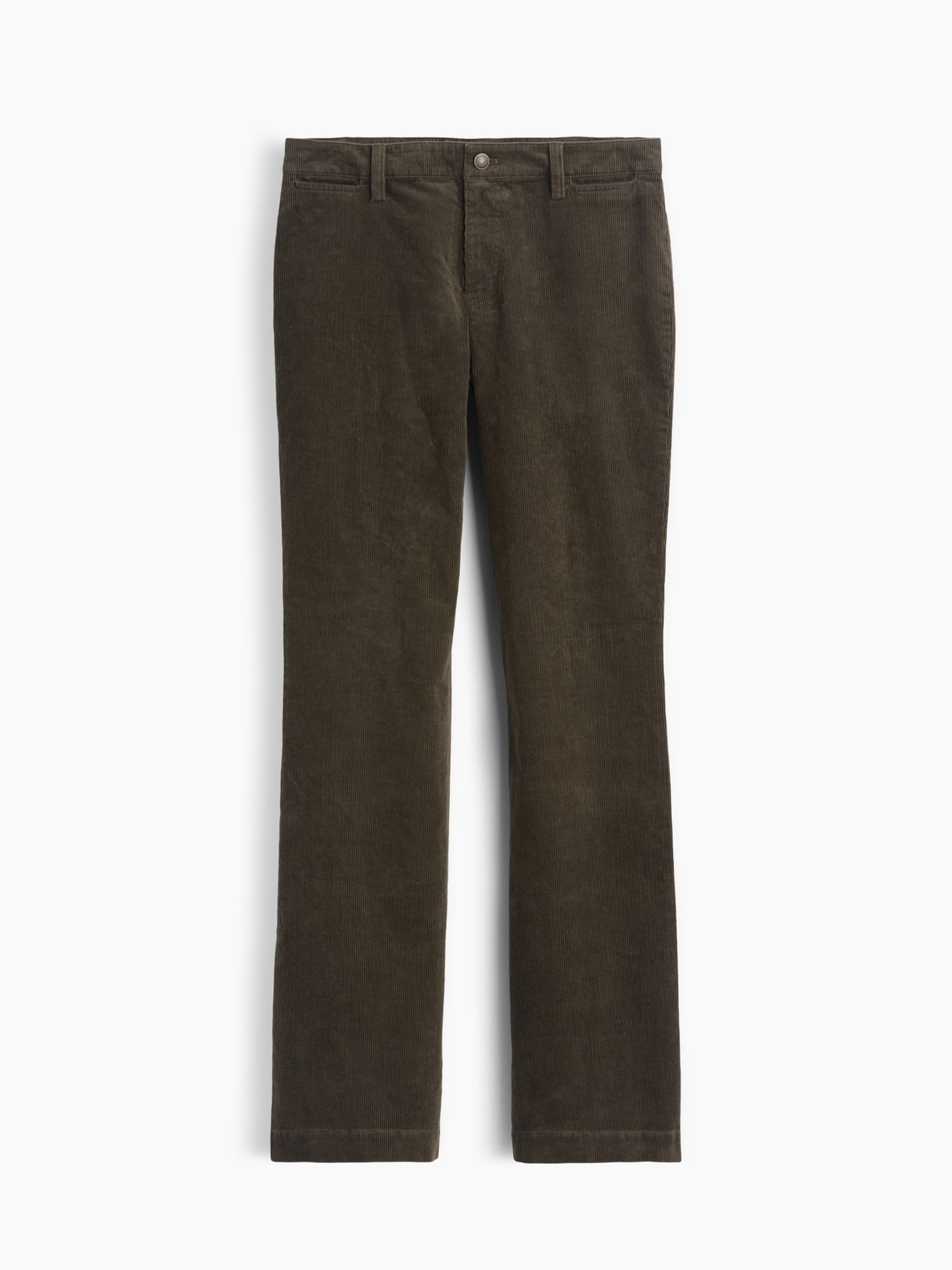 Olive Brown Mid Rise Corduroy Relaxed Flare Trousers - Image 1 of 1