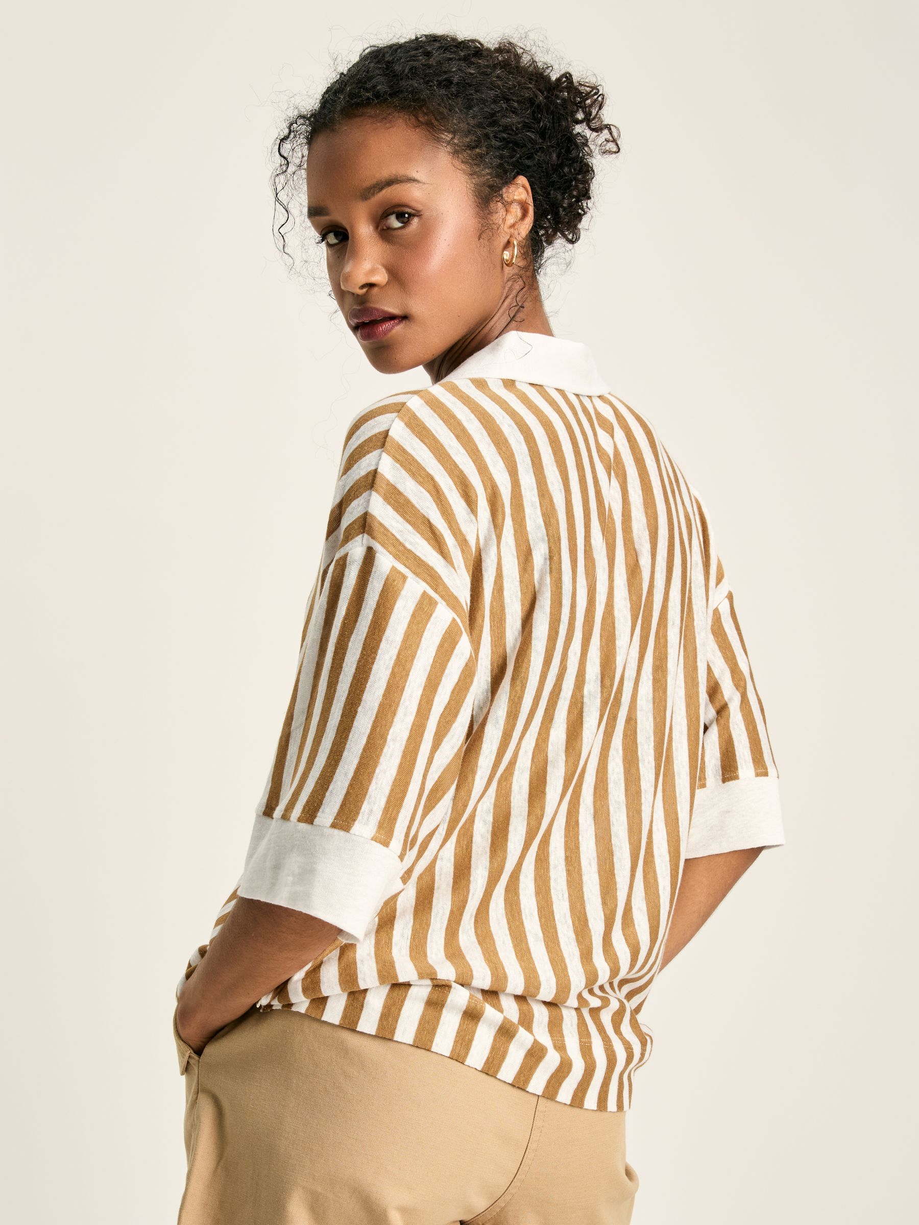 Hadley Tan White Linen Polo Shirt - Image 2 of 7