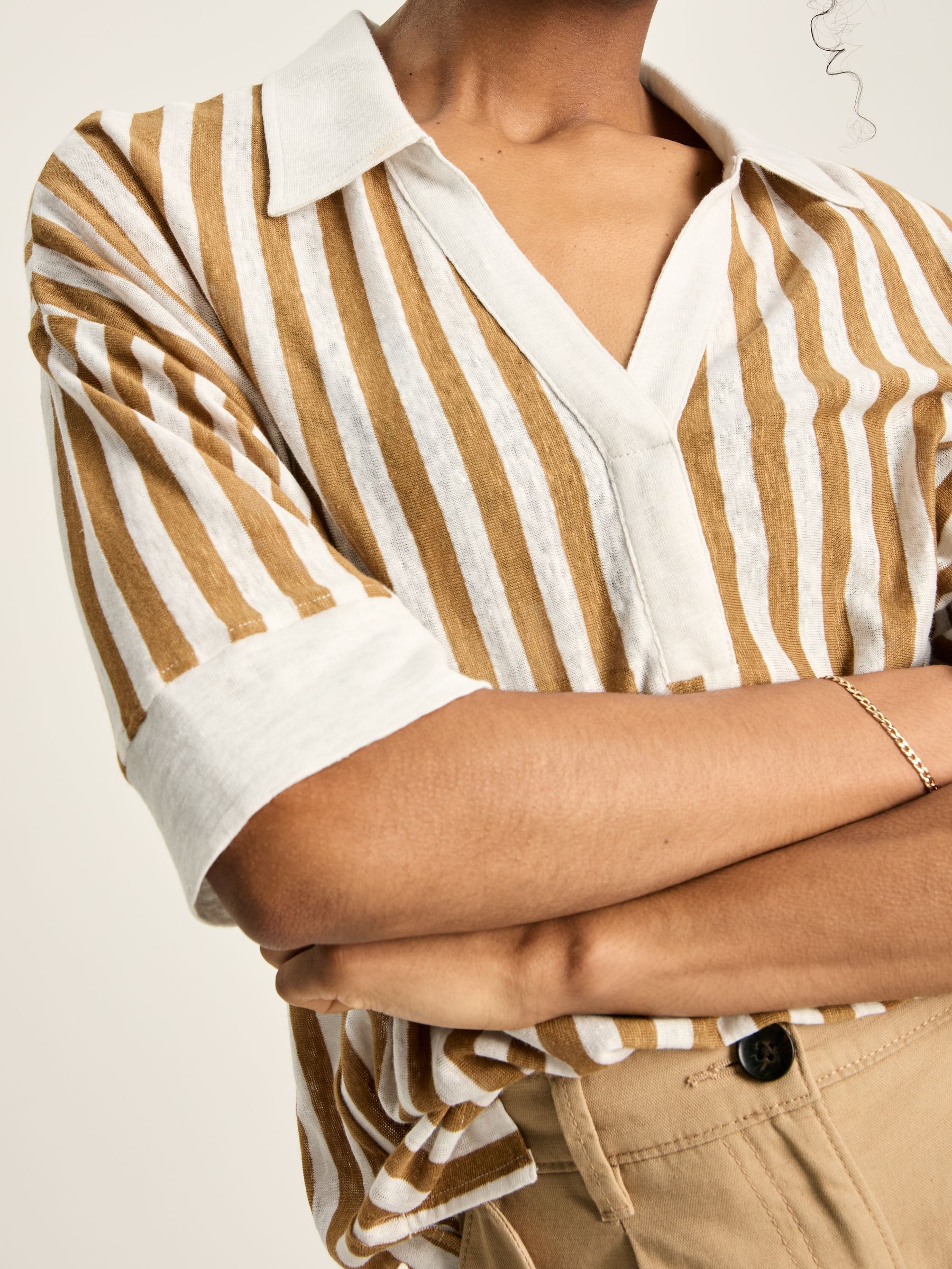 Hadley Tan White Linen Polo Shirt - Image 6 of 7