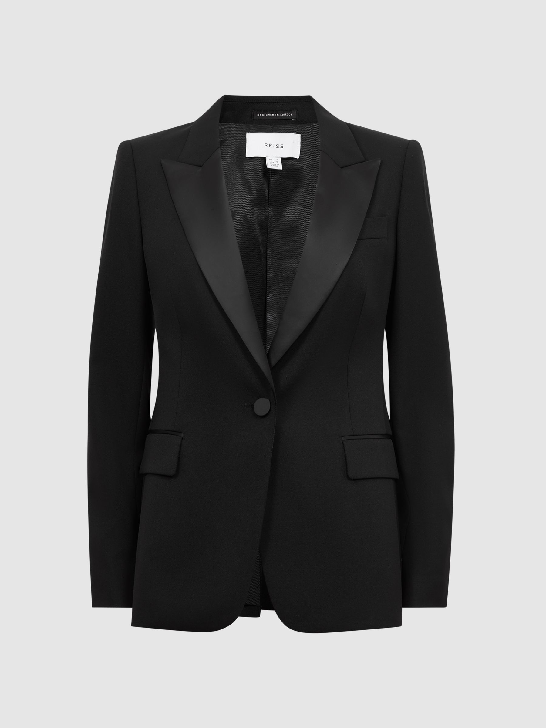 Slim Fit Single Breasted Satin Suit Blazer in Black - Image 2 of 5
