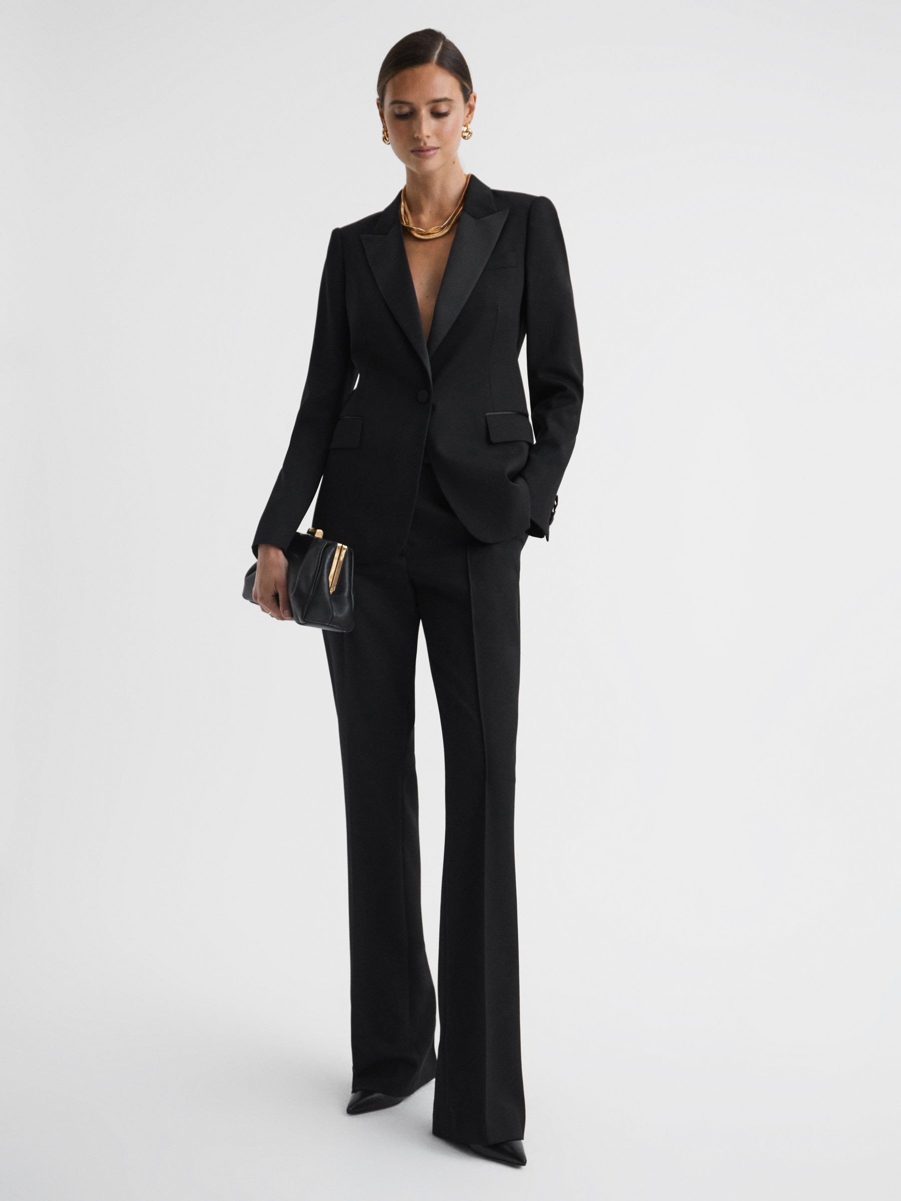 Slim Fit Single Breasted Satin Suit Blazer in Black - Image 3 of 5
