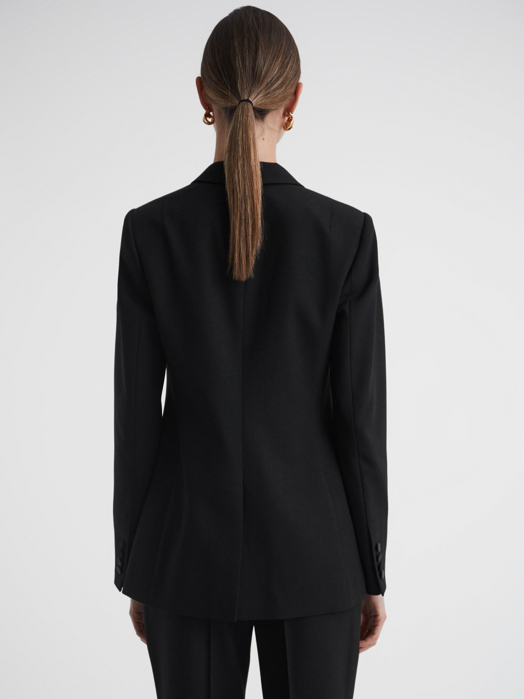 Slim Fit Single Breasted Satin Suit Blazer in Black - Image 5 of 5