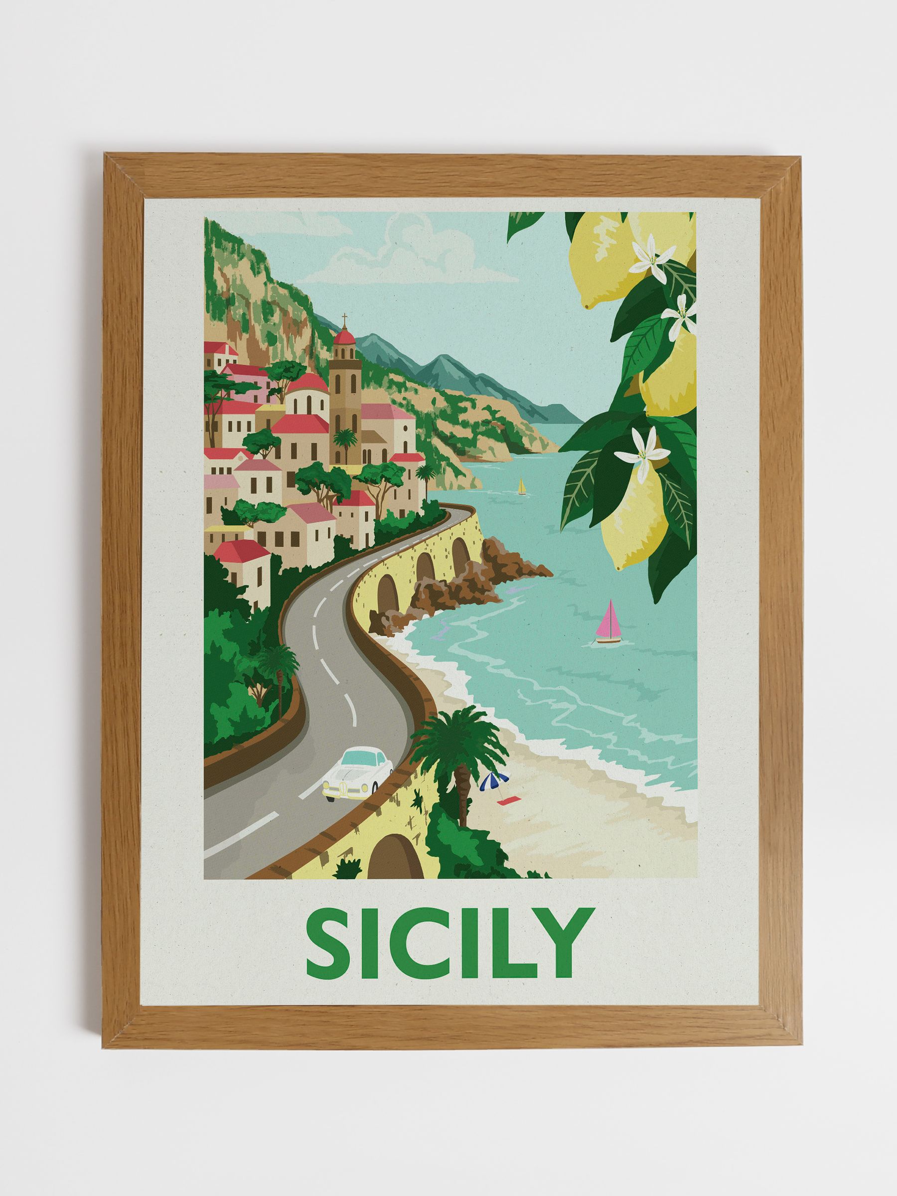 Multi Sunkissed Sicily Wood Framed Print Wall 43 x 53cm Art - Image 2 of 4