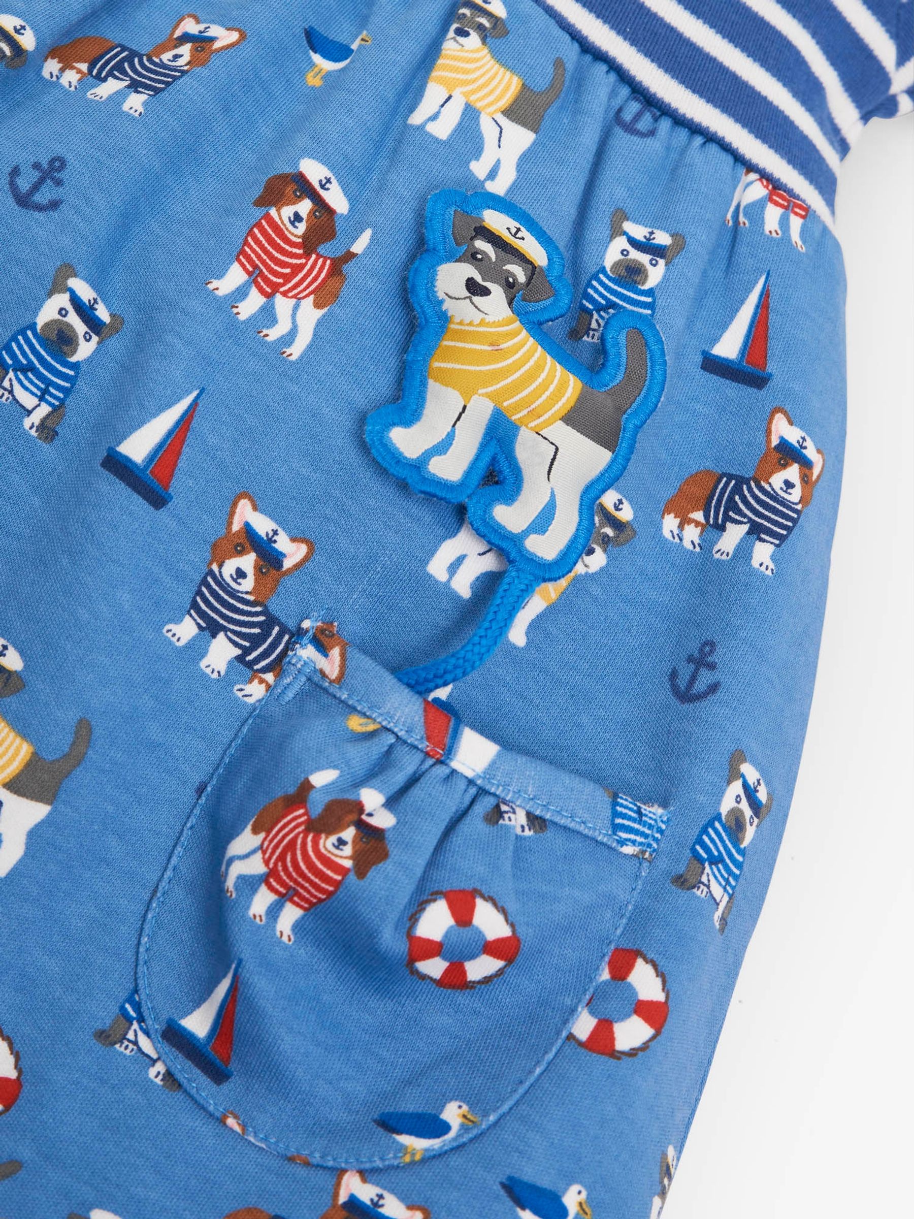Duck Egg Girls Stripe & Nautical Dog Print Pet in Pocket Dress - Image 2 of 2