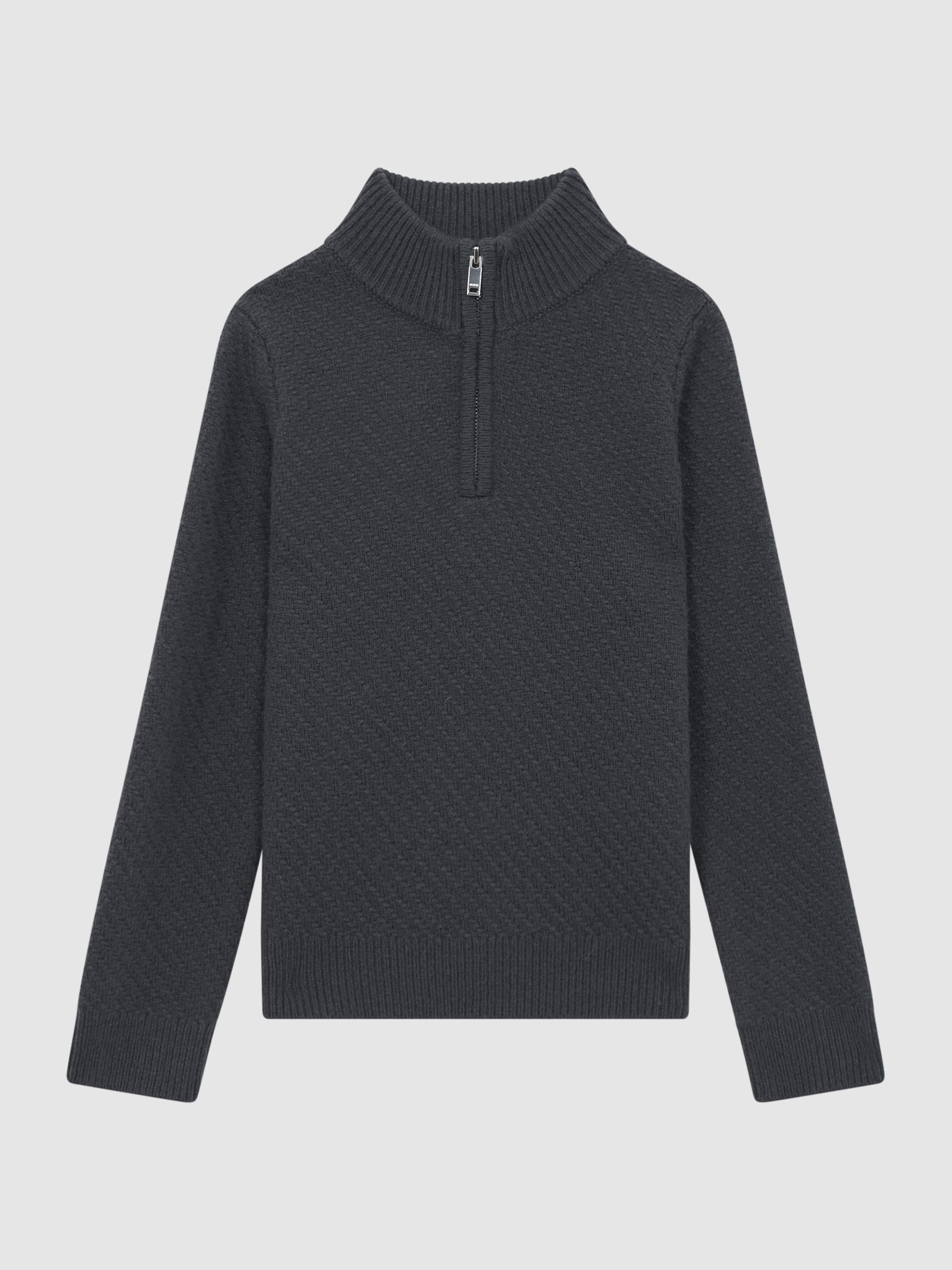 9-14 yrs Slim Fit Knitted Half-Zip Funnel Neck Jumper in Anthracite Grey - Image 2 of 5