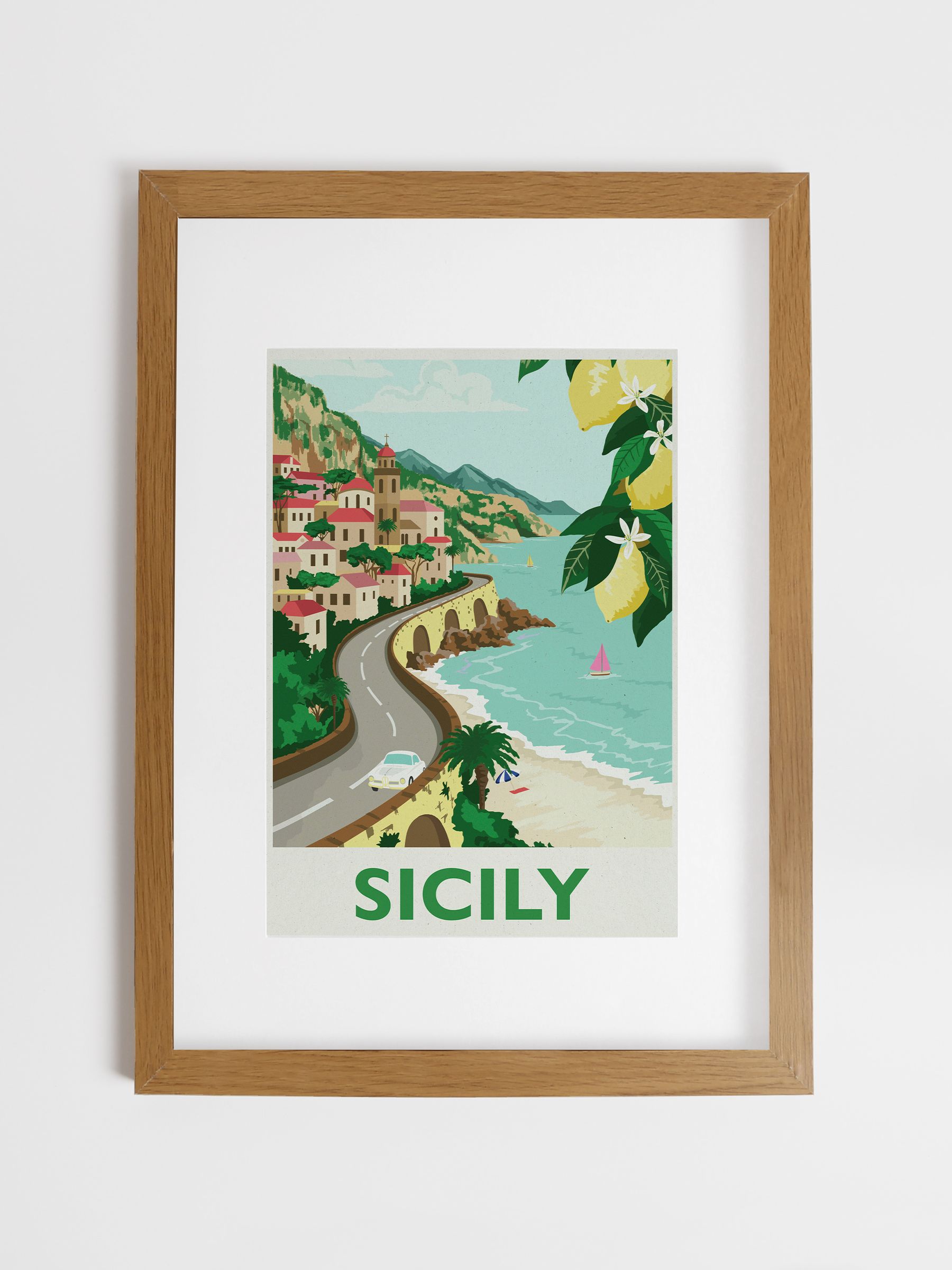 Multi Sunkissed Sicily Wood Mounted Framed Print Wall 53 x 73cm Art - Image 1 of 4