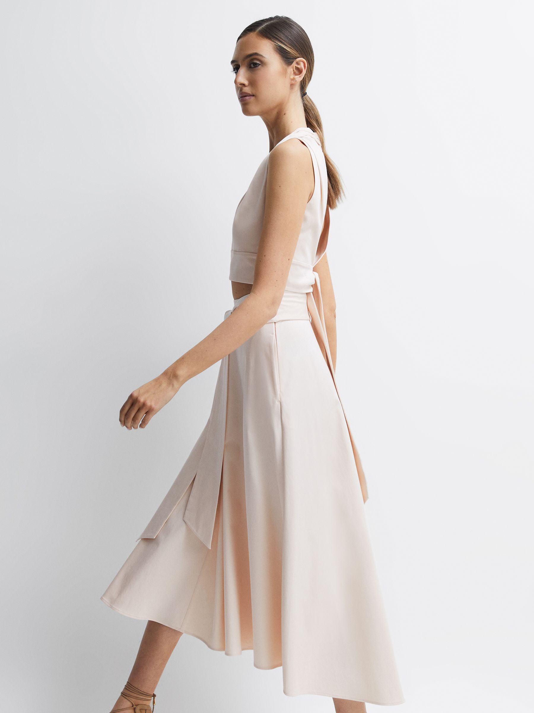 Fitted High Rise Midi Skirt in Nude - Image 4 of 6