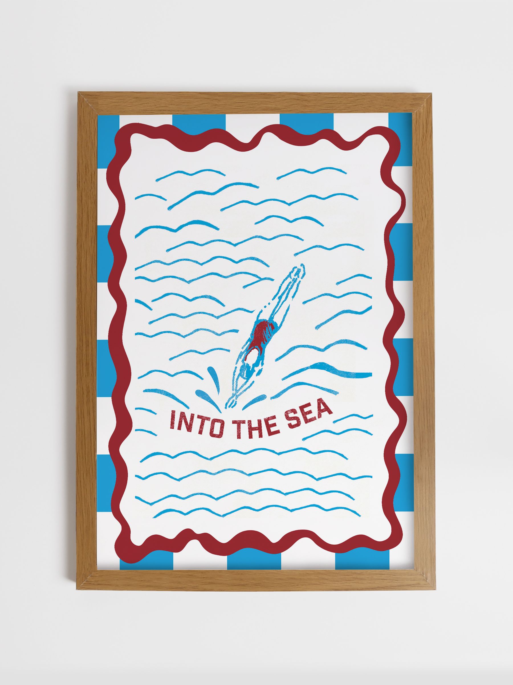 Blue Into the Sea Wood Framed Print Wall 53 x 73cm Art - Image 1 of 4