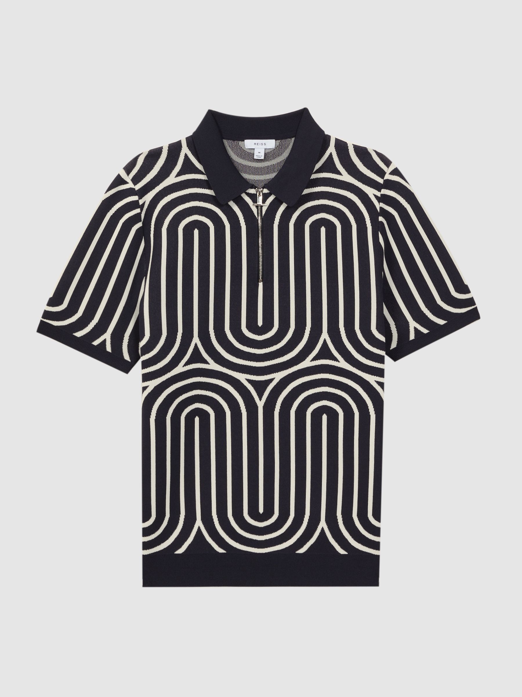 Half-Zip Striped Polo T-Shirt in Navy/White - Image 2 of 4