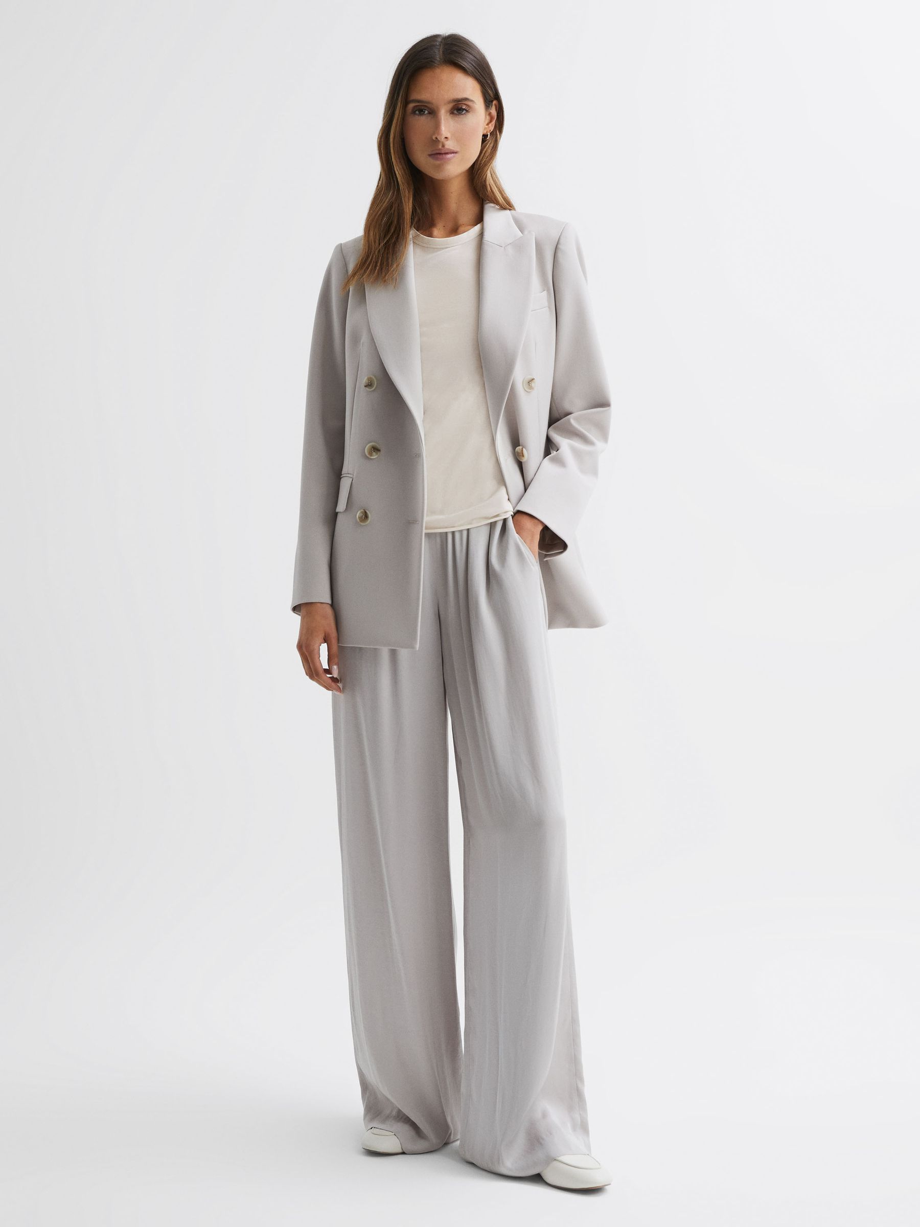 Fitted Cotton Crew Neck T-Shirt in Ivory - Image 1 of 5 Fitted Cotton Crew Neck T-Shirt in Ivory - Image 1 of 5