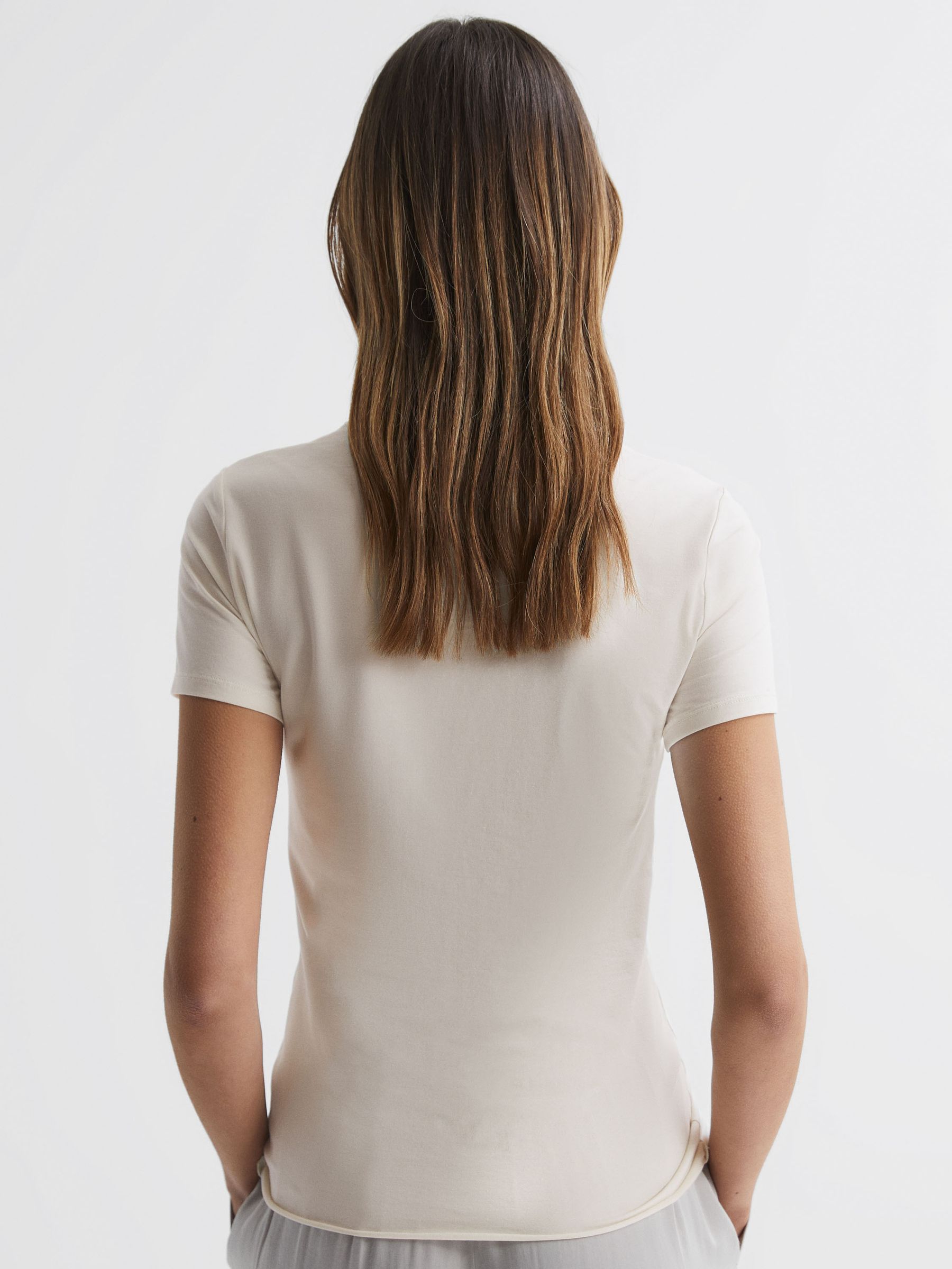 Fitted Cotton Crew Neck T-Shirt in Ivory - Image 5 of 5