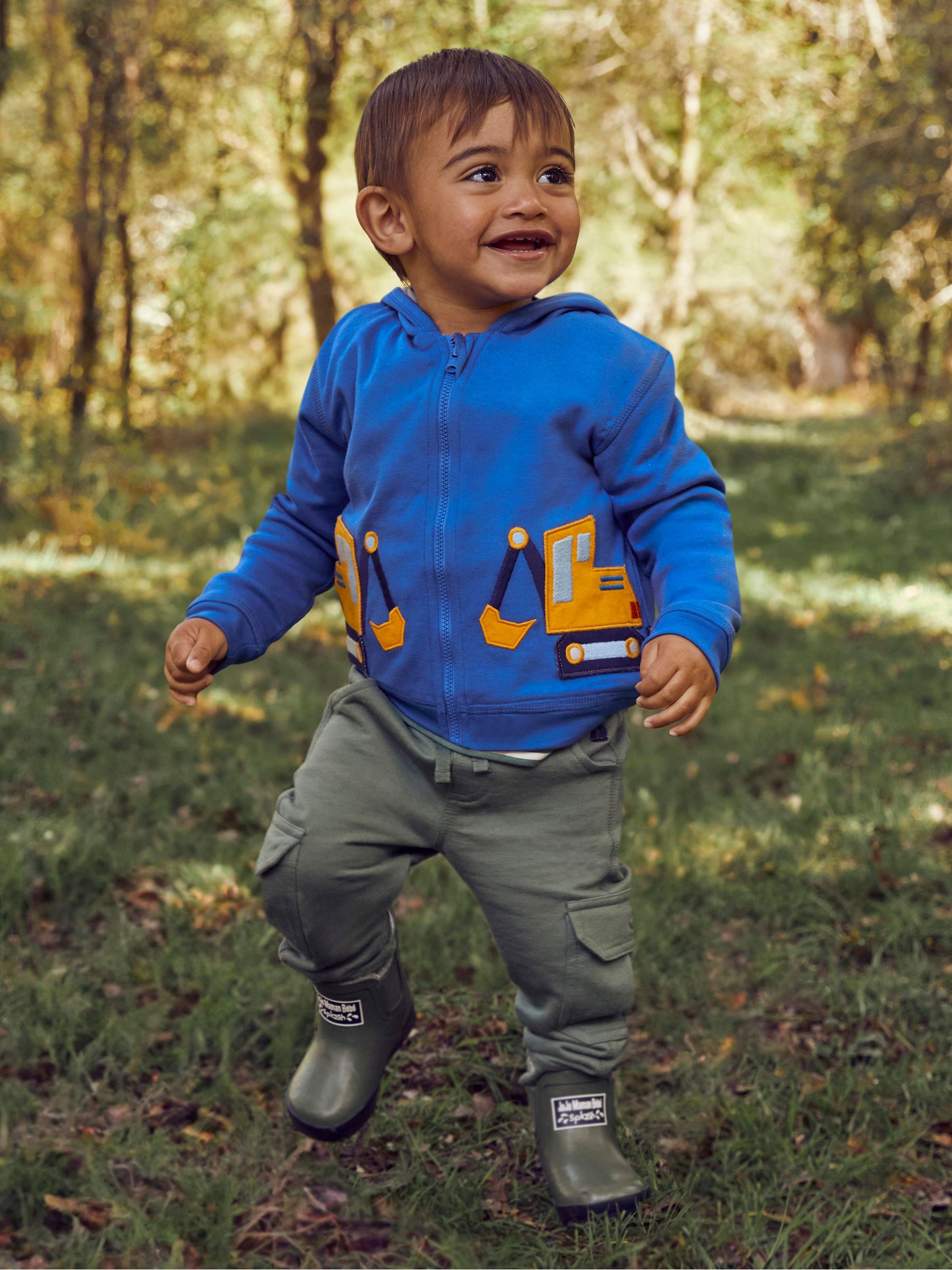 Denim Blue Digger Appliqué Reversible Hoodie With Pet In Pocket - Image 1 of 8