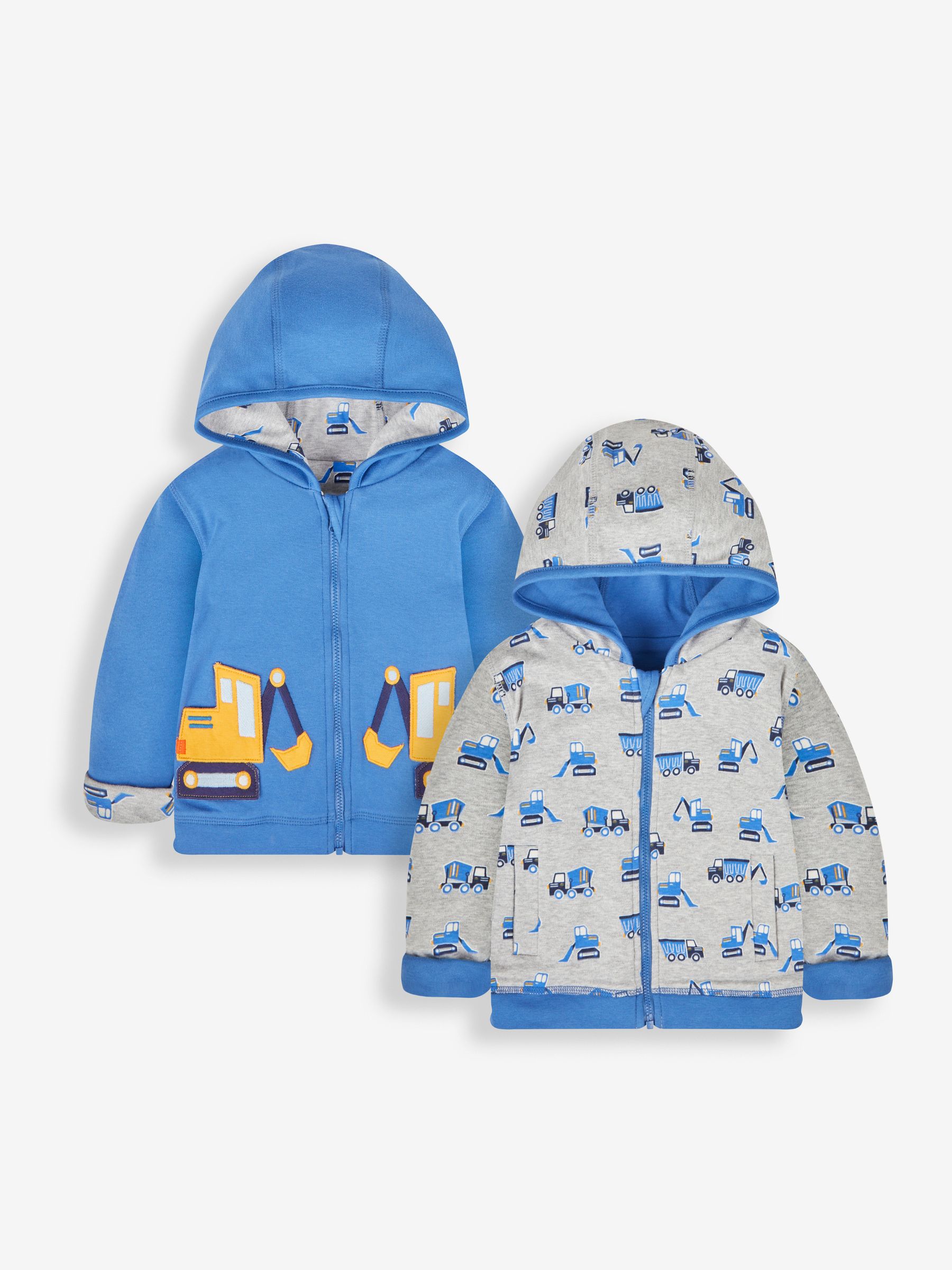 Denim Blue Digger Appliqué Reversible Hoodie With Pet In Pocket - Image 2 of 8